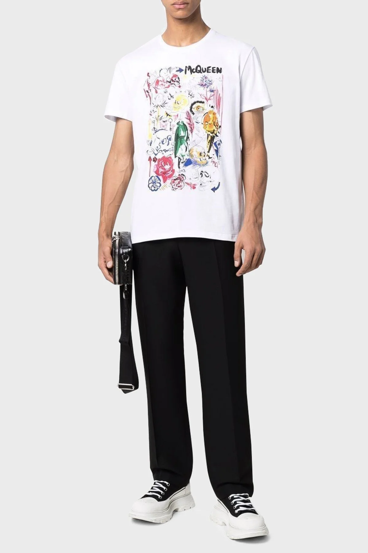 Alexander Mcqueen Baskılı Pamuklu Bisiklet Yaka Erkek T Shirt 682517QSZ51 0900 BEYAZ - 3