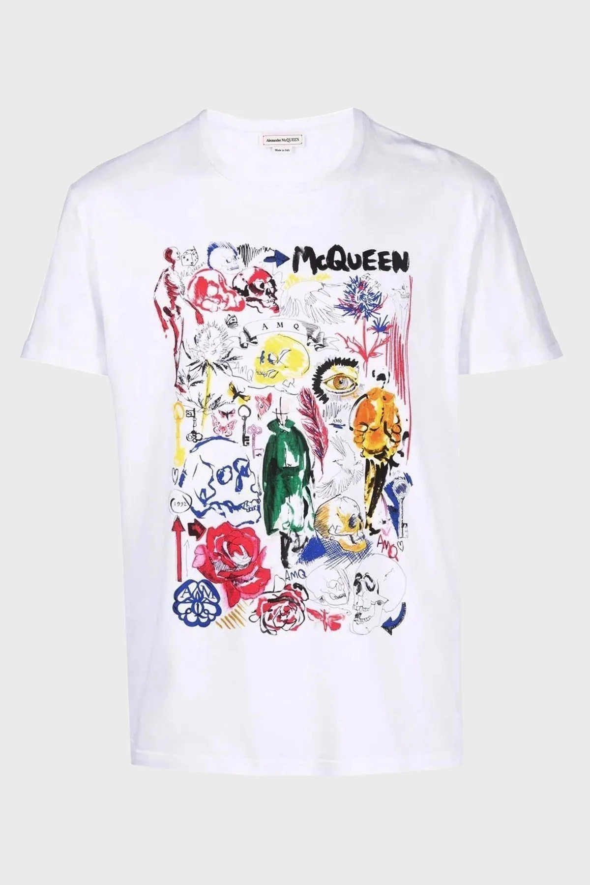 Alexander Mcqueen Baskılı Pamuklu Bisiklet Yaka Erkek T Shirt 682517QSZ51 0900 BEYAZ - 5
