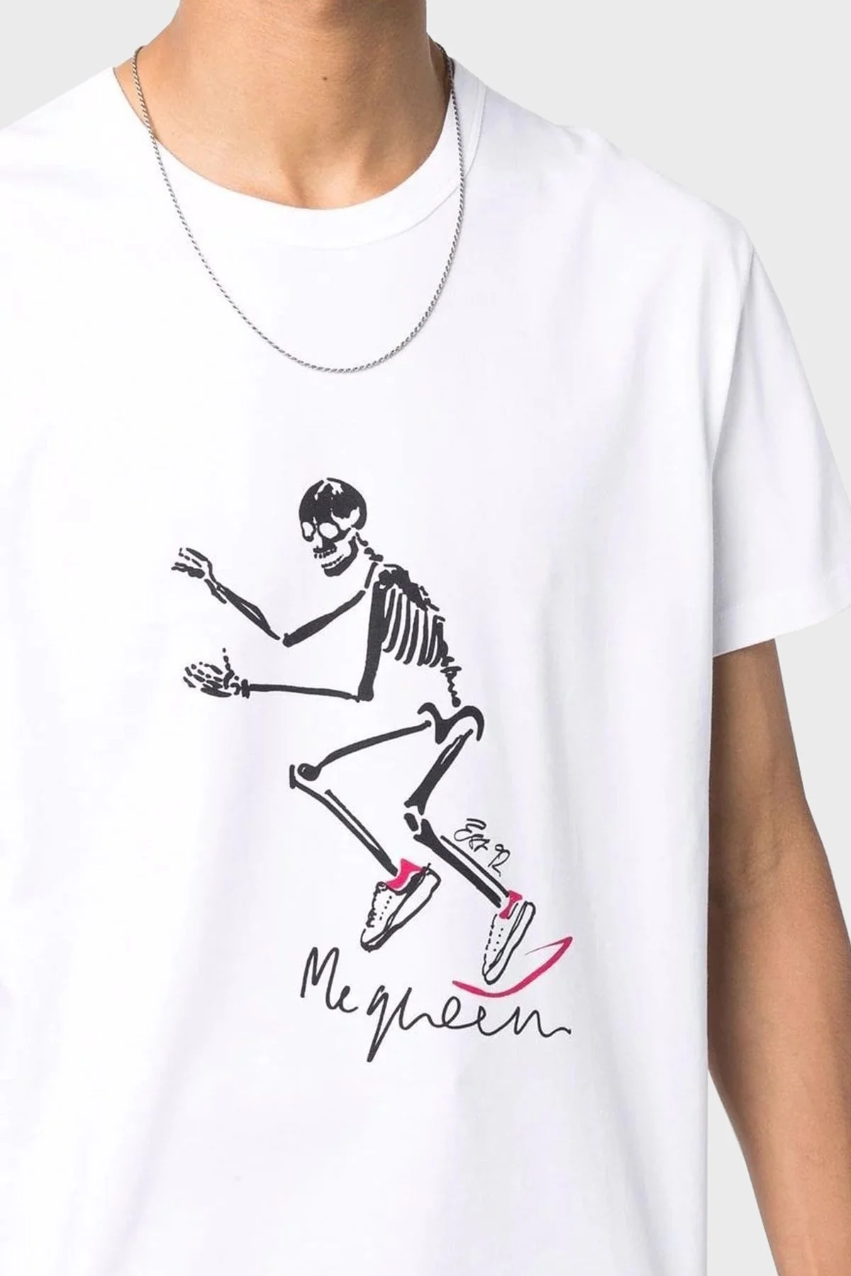 Mcqueen Baskılı Pamuklu Bisiklet Yaka Erkek T Shirt 682531QSZ63 0900 BEYAZ - 8