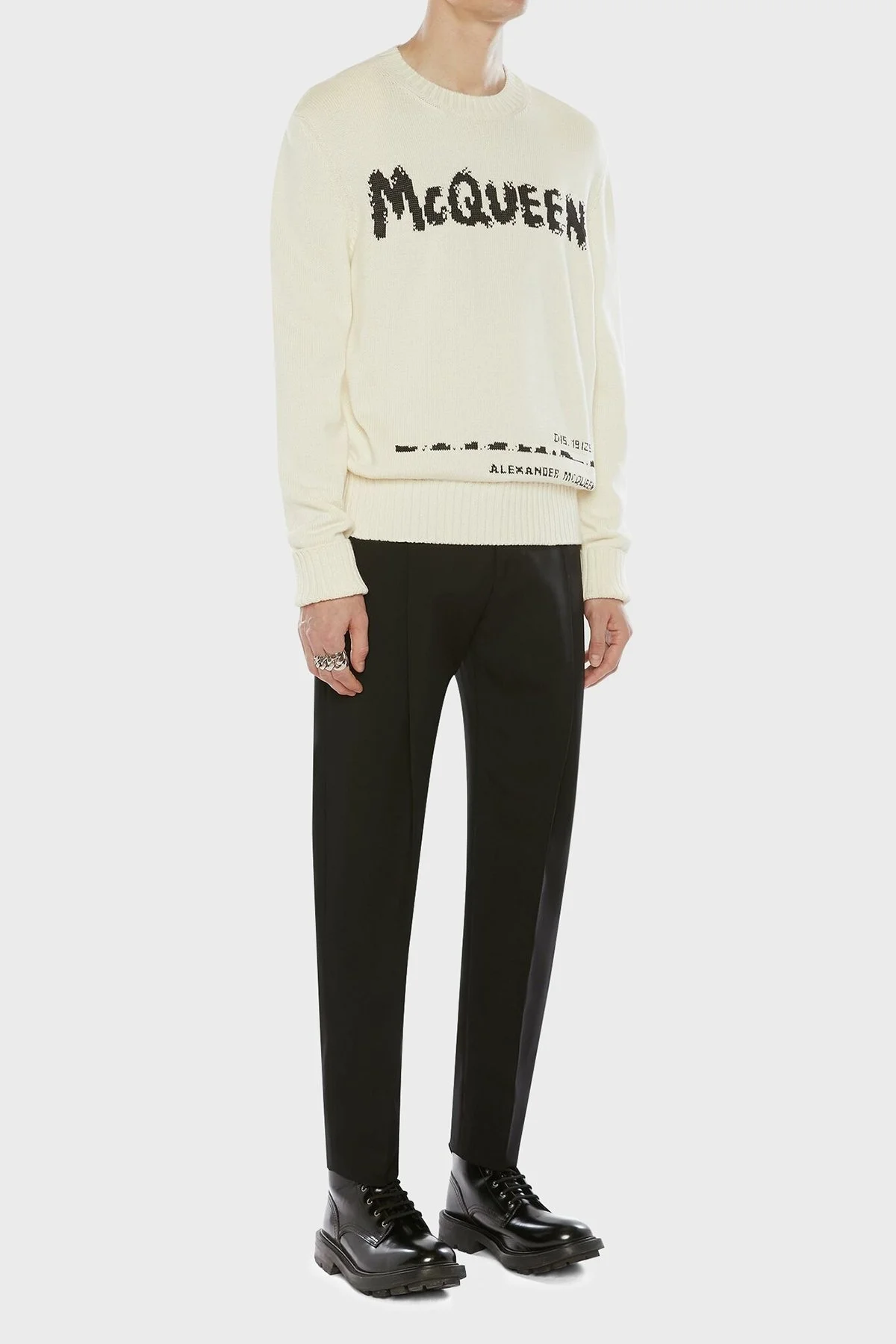 Mcqueen Baskılı Regular Fit Bisiklet Yaka % 100 Pamuk Erkek Kazak 626454Q1WZL 9227 KIRIK BEYAZ - 6