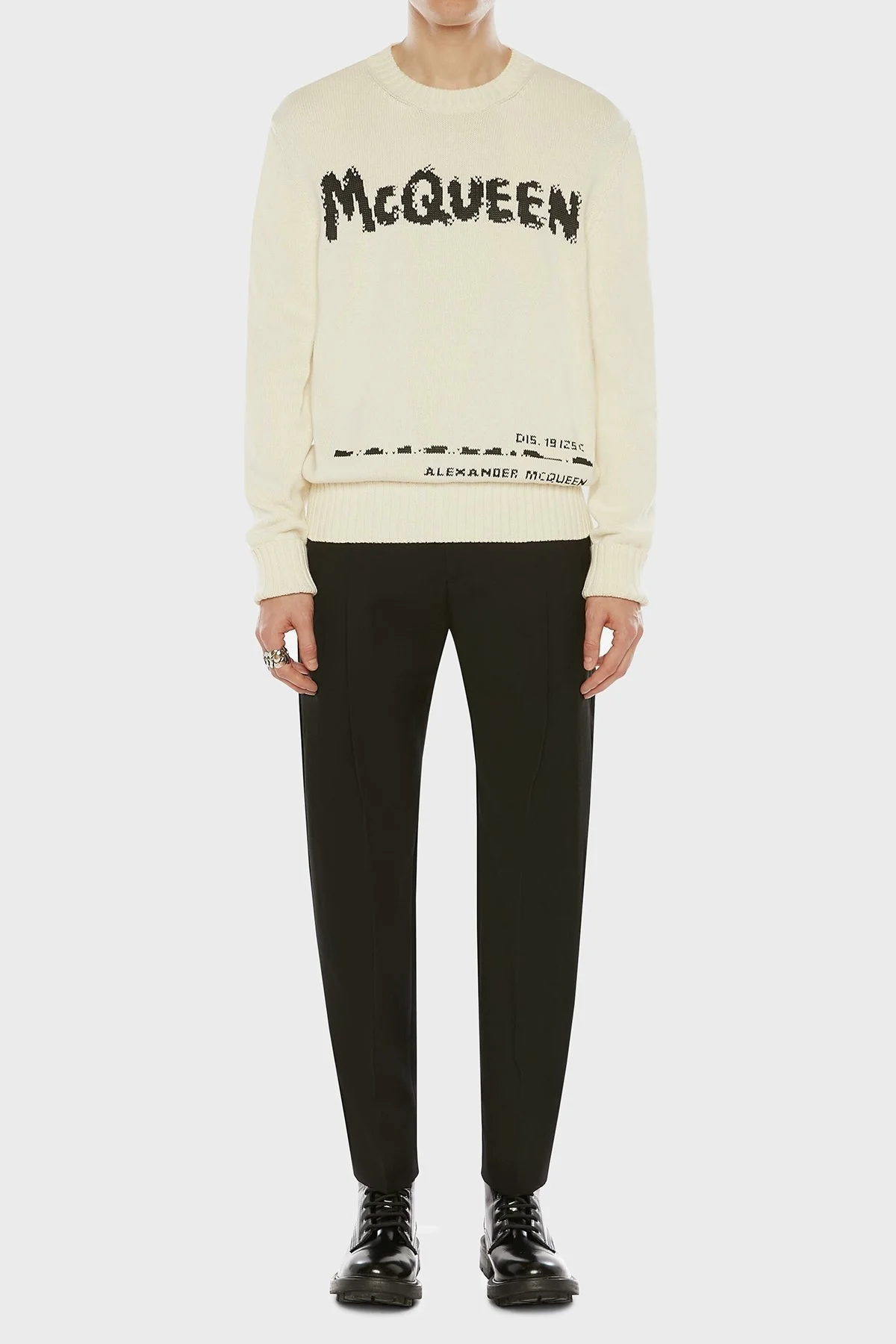 Mcqueen Baskılı Regular Fit Bisiklet Yaka % 100 Pamuk Erkek Kazak 626454Q1WZL 9227 KIRIK BEYAZ - 9