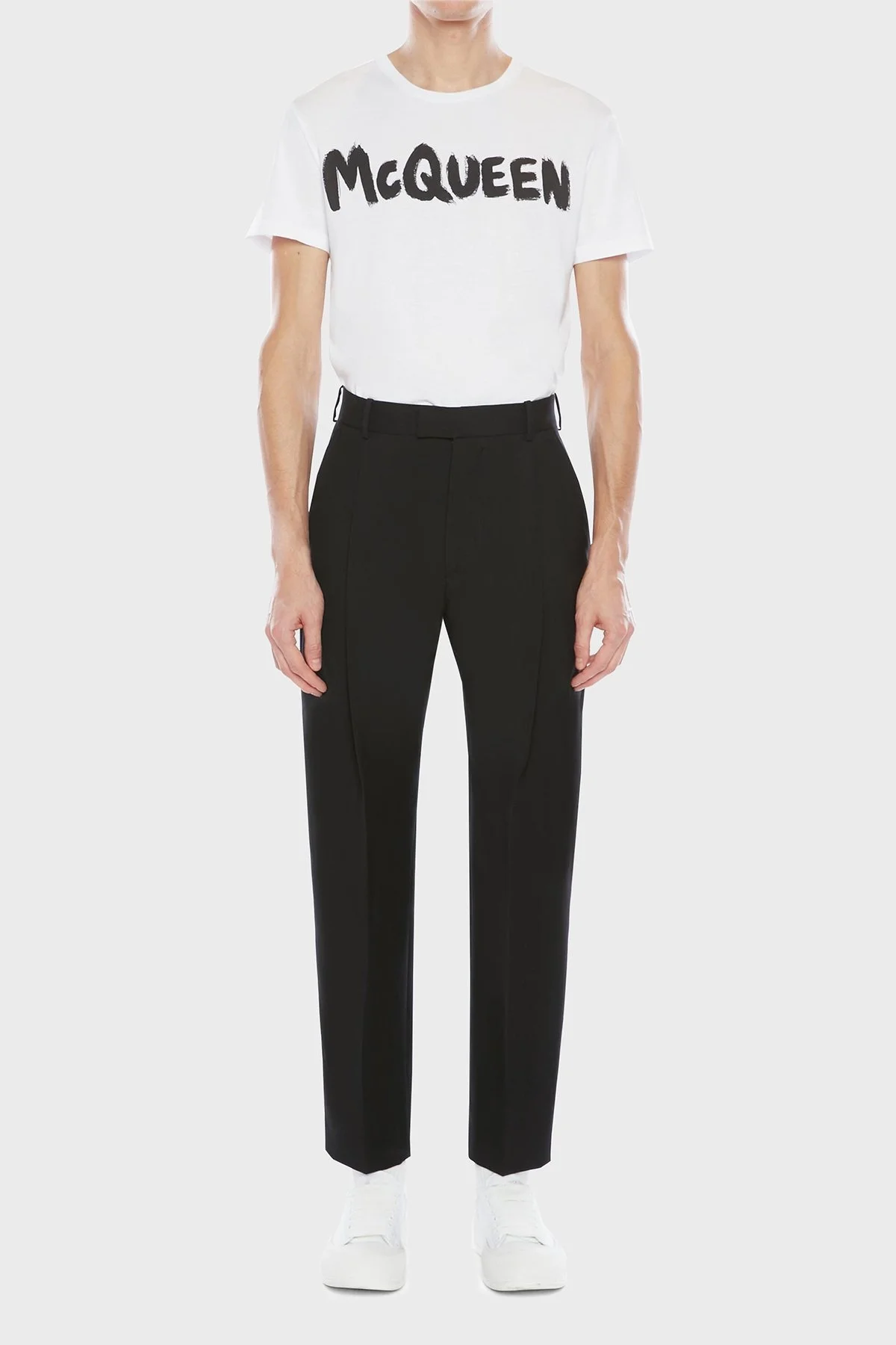 Alexander Mcqueen Logo Baskılı Bisiklet Yaka % 100 Pamuk Erkek T Shirt 622104QSZ57 0900 BEYAZ - 1