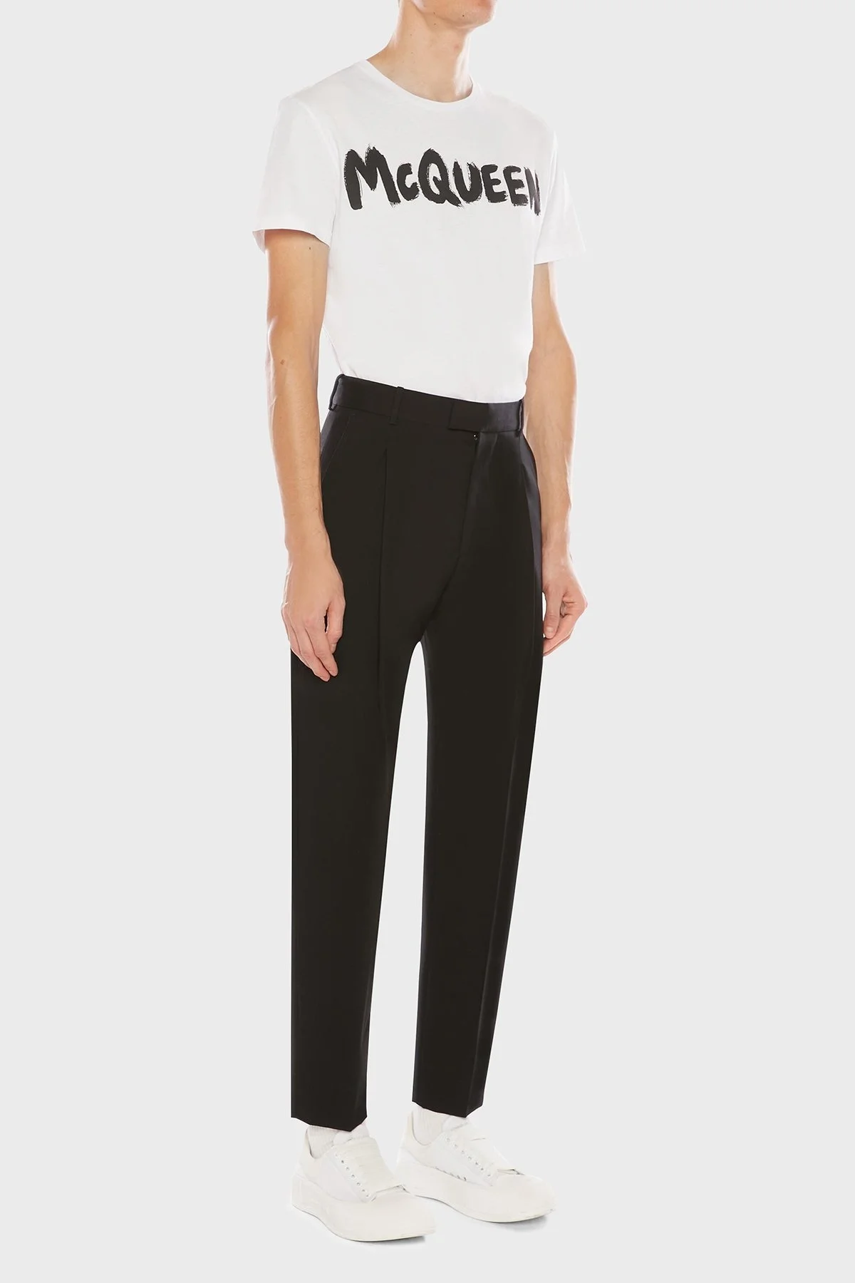 Alexander Mcqueen Logo Baskılı Bisiklet Yaka % 100 Pamuk Erkek T Shirt 622104QSZ57 0900 BEYAZ - 2