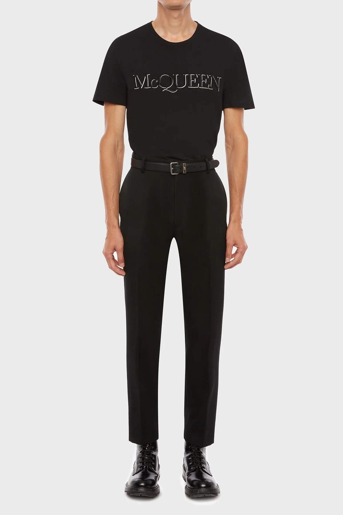 Alexander Mcqueen Pamuklu Baskılı Bisiklet Yaka Erkek T Shirt 649876QRZ56 0901 SİYAH - 1