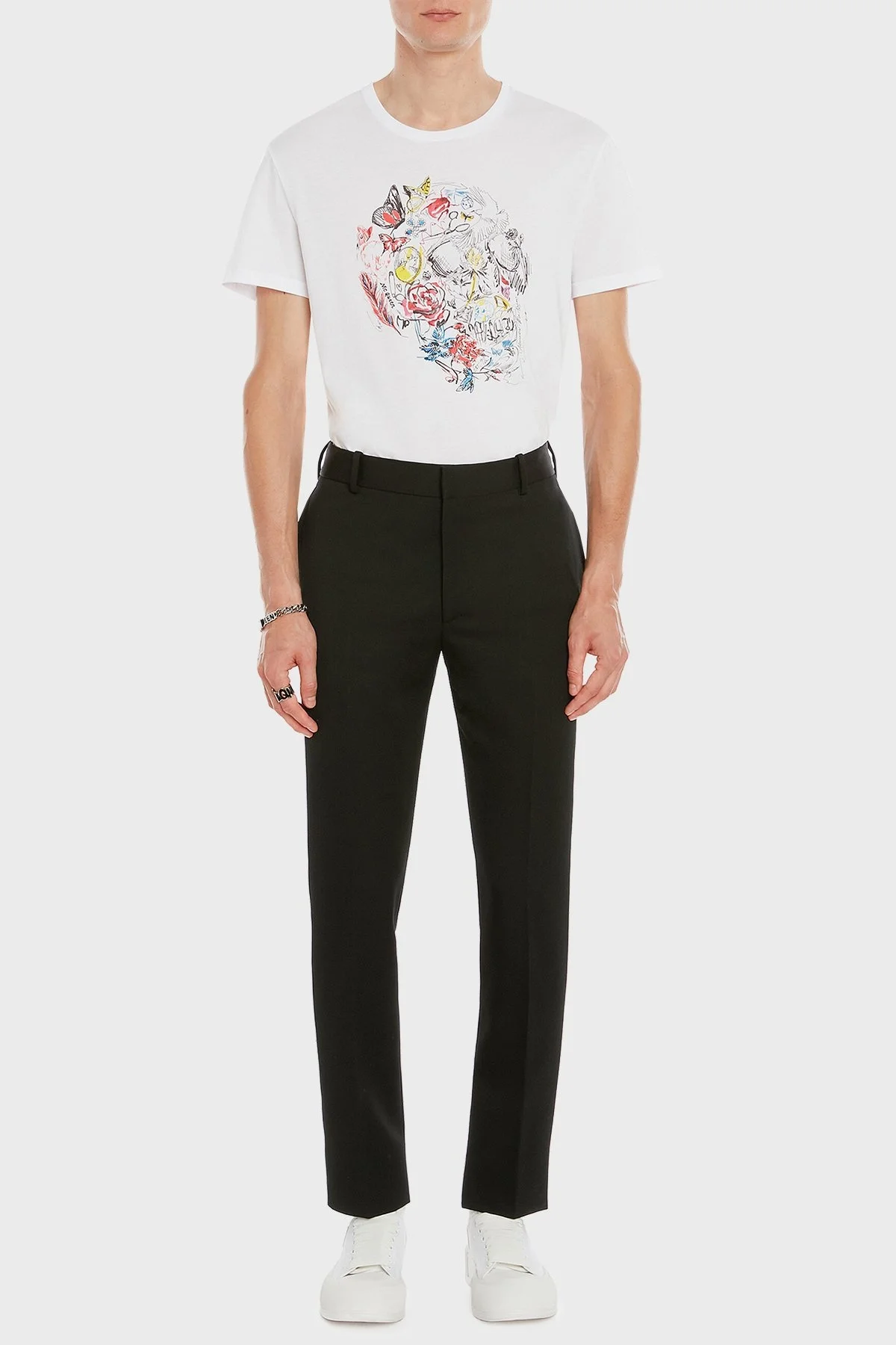 Alexander Mcqueen Pamuklu Baskılı Bisiklet Yaka Erkek T Shirt 682516QSZ50 0900 BEYAZ - 1