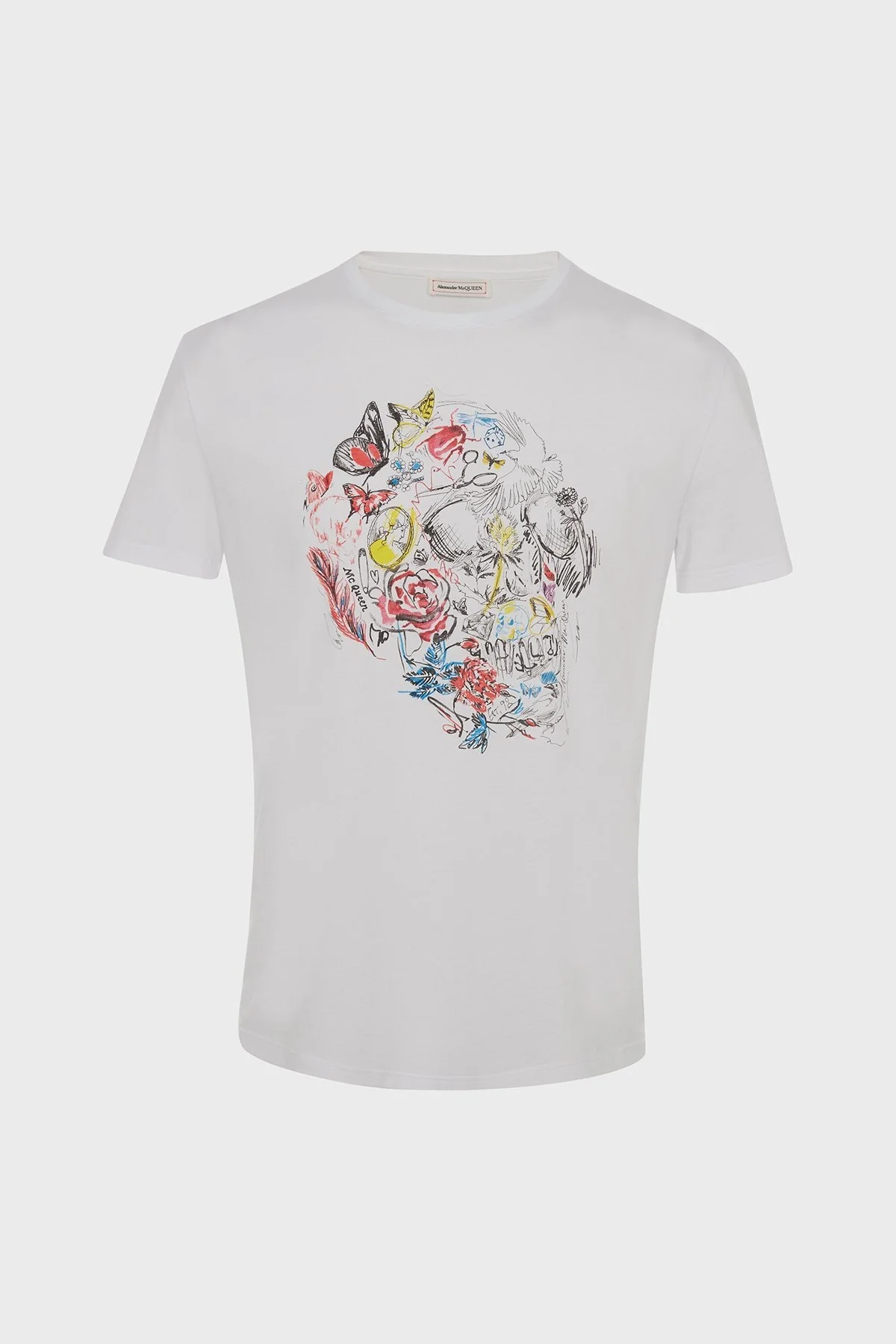 Alexander Mcqueen Pamuklu Baskılı Bisiklet Yaka Erkek T Shirt 682516QSZ50 0900 BEYAZ - 5