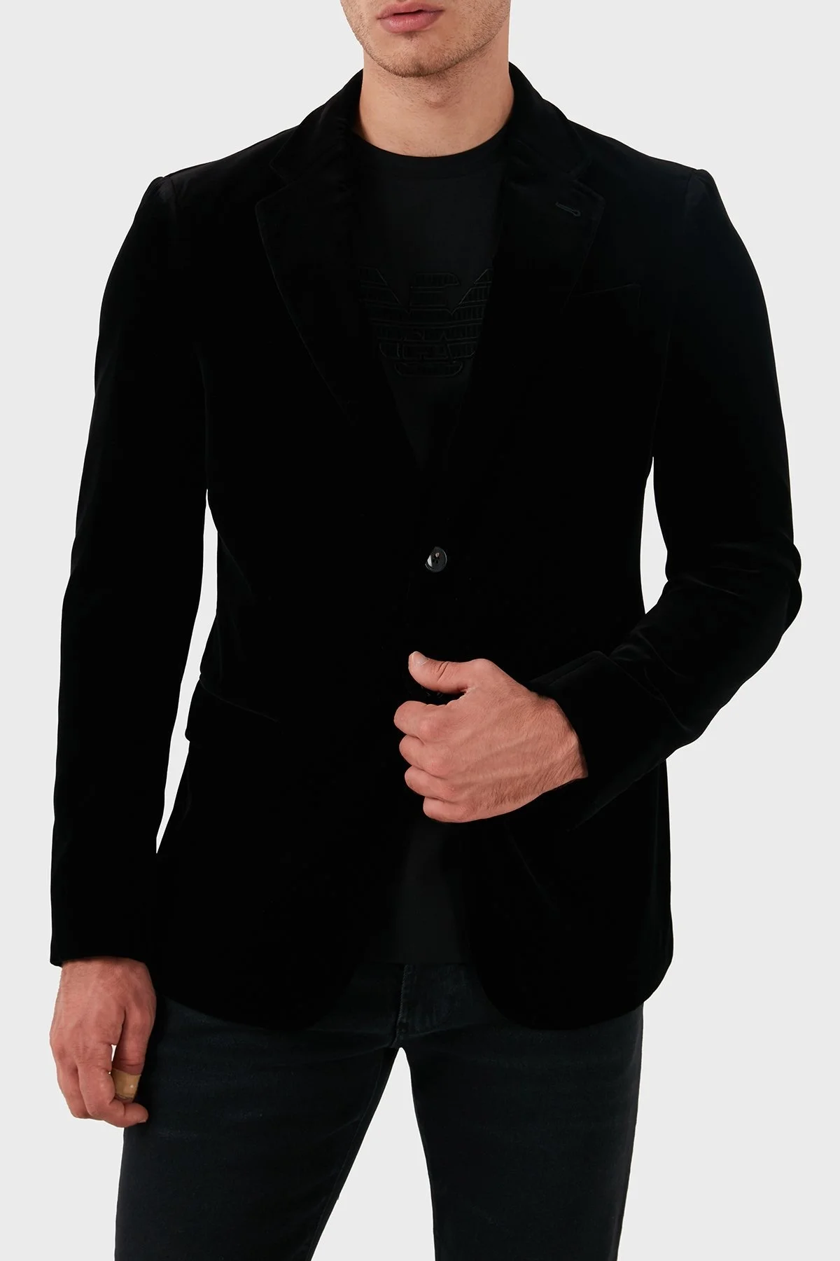 Armani Collezioni Regular Fit Mono Yaka Kadife Blazer Erkek Ceket MCGRA0 MCF31 001 SİYAH - 1