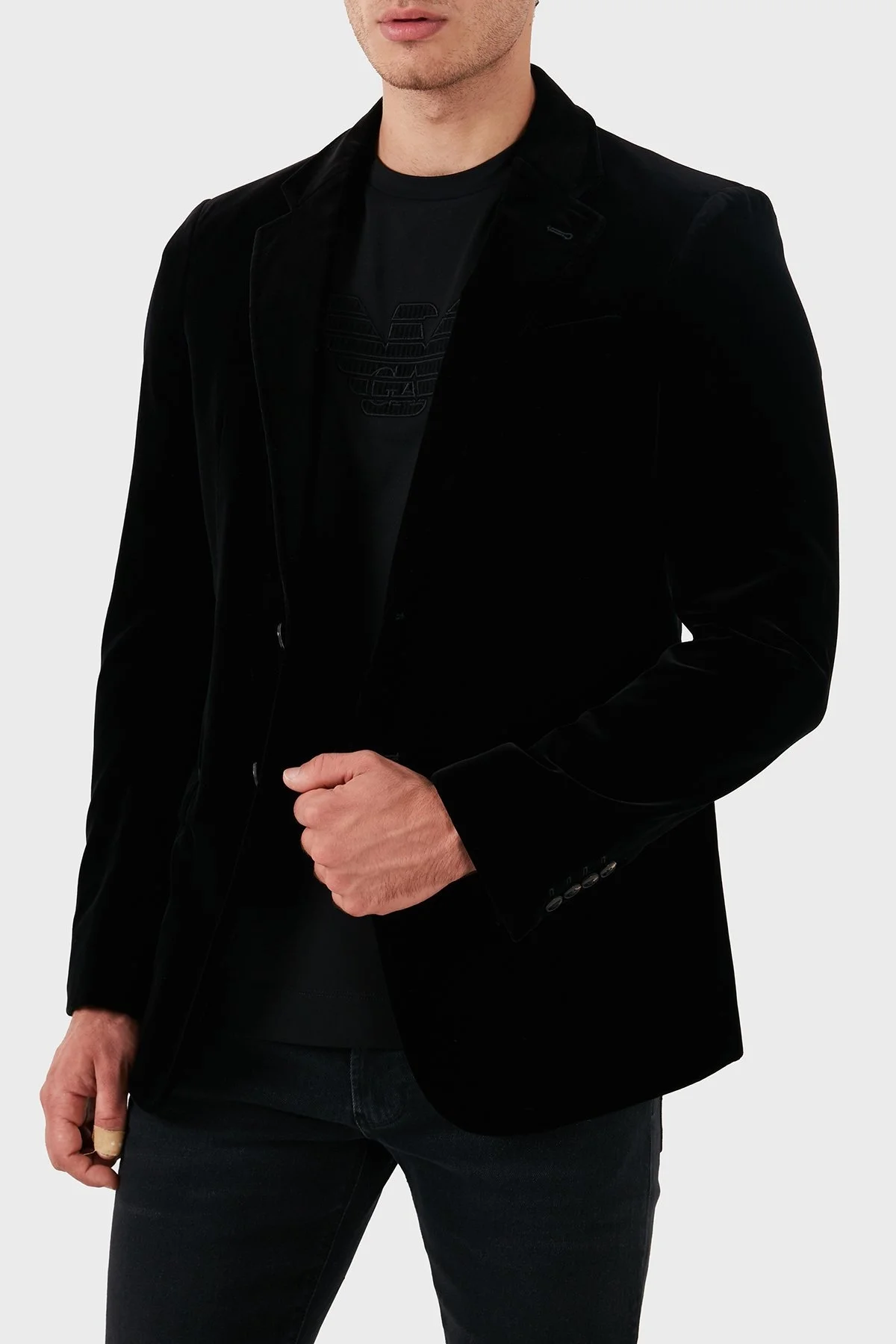 Armani Collezioni Regular Fit Mono Yaka Kadife Blazer Erkek Ceket MCGRA0 MCF31 001 SİYAH - 4