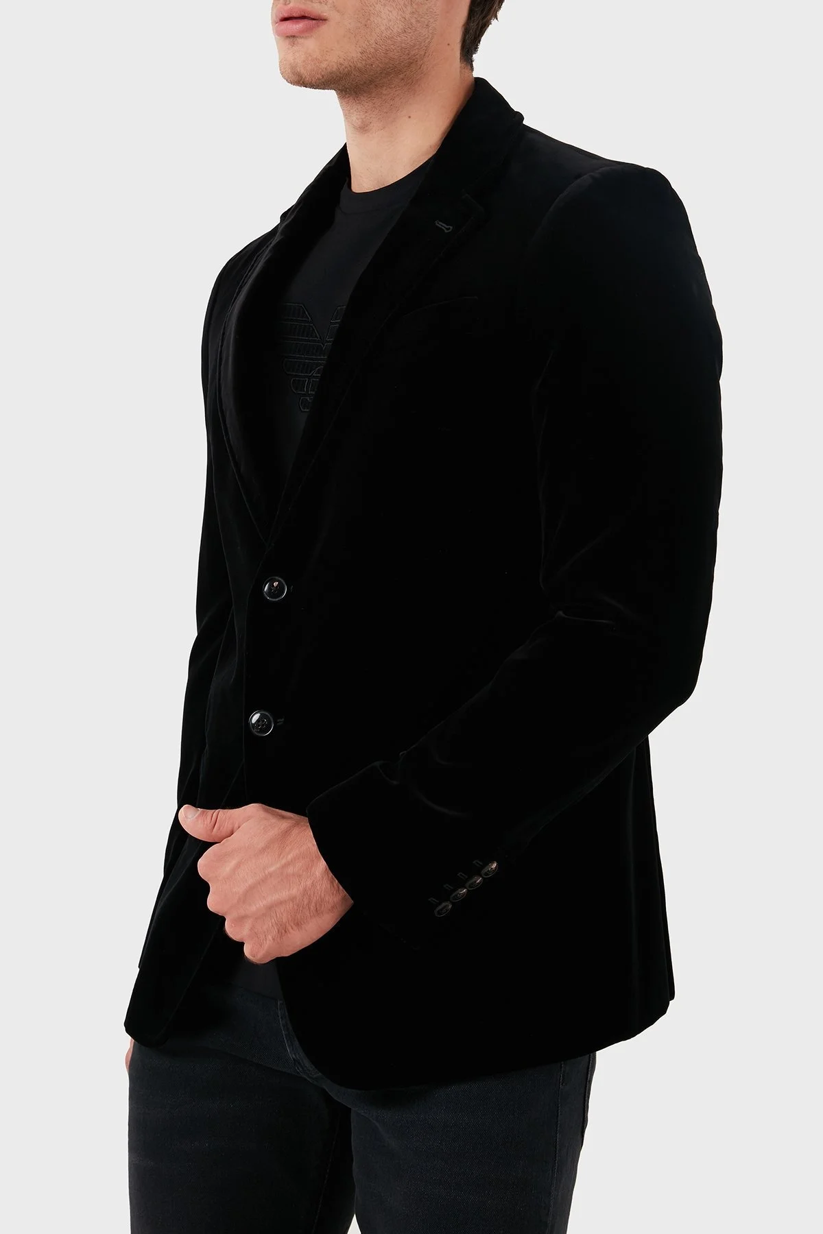 Armani Collezioni Regular Fit Mono Yaka Kadife Blazer Erkek Ceket MCGRA0 MCF31 001 SİYAH - 5