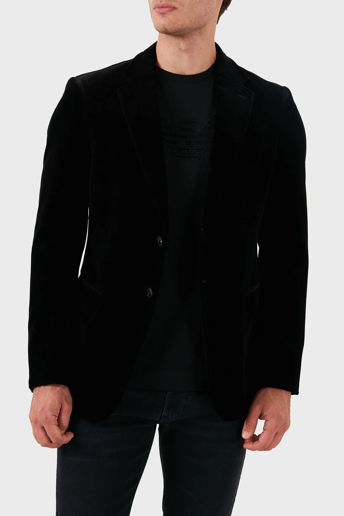Armani Collezioni Regular Fit Mono Yaka Kadife Blazer Erkek Ceket MCGRA0 MCF31 001 SİYAH - 6