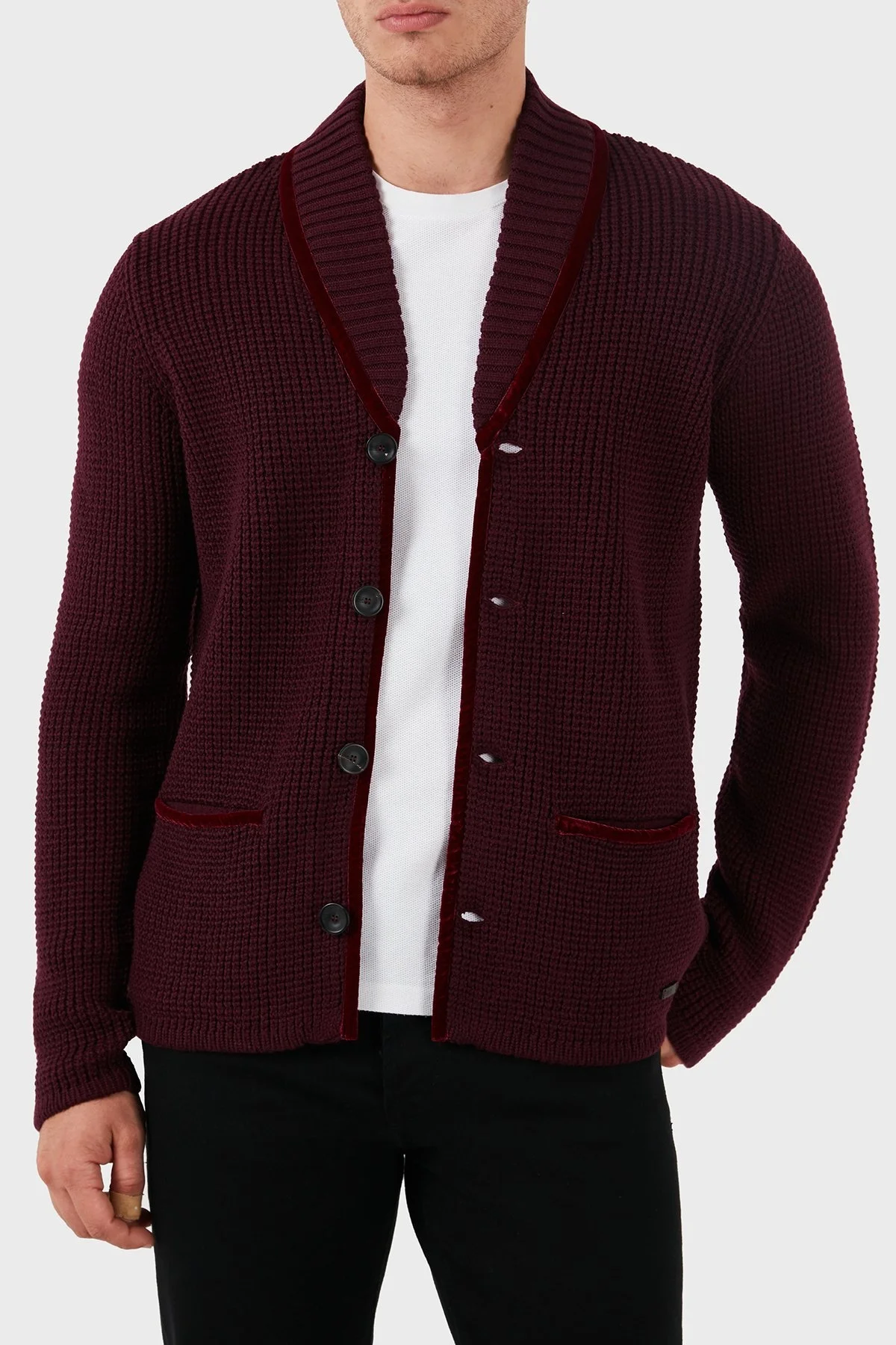 Armani Collezioni Yün Regular Fit Triko Erkek Hırka MCE14M MC36 M602 MÜRDÜM - 3