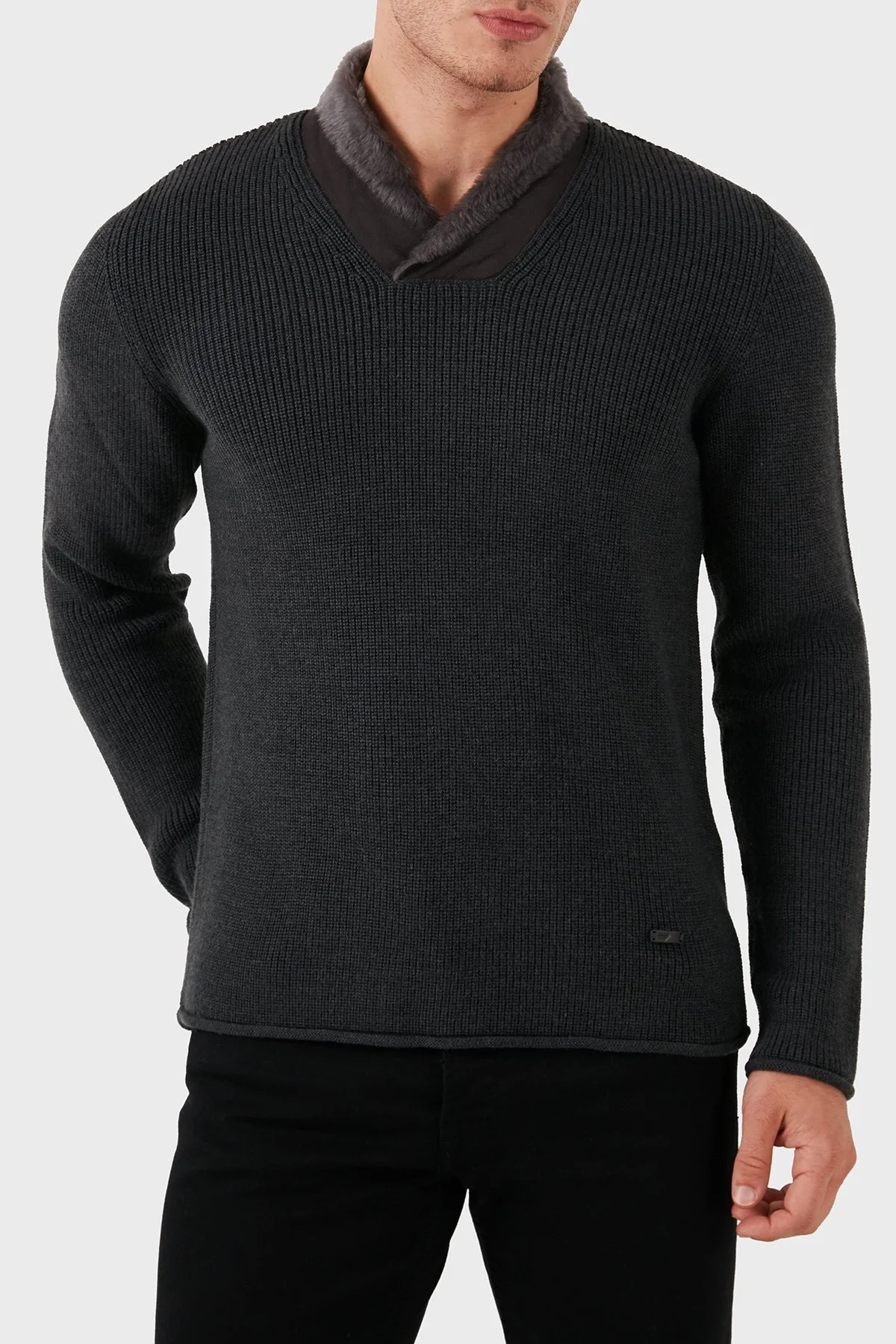 Armani Collezioni Yün Slim Fit Şal Yaka Erkek Triko MCM58M MC39 M022 GRİ - 9