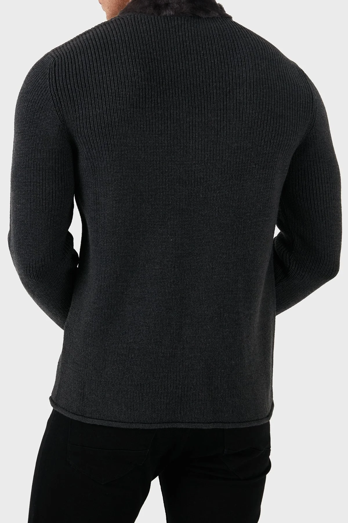 Armani Collezioni Yün Slim Fit Şal Yaka Erkek Triko MCM58M MC39 M022 GRİ - 10