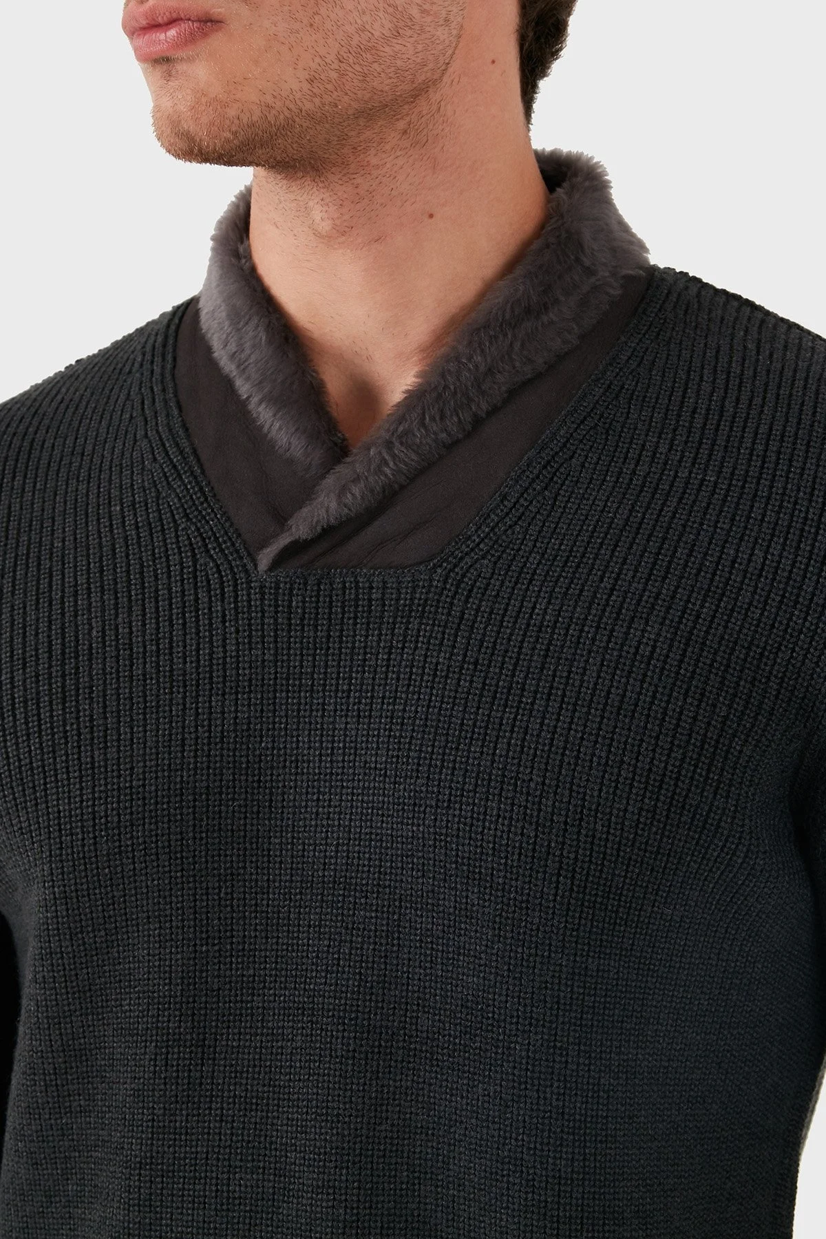 Armani Collezioni Yün Slim Fit Şal Yaka Erkek Triko MCM58M MC39 M022 GRİ - 14