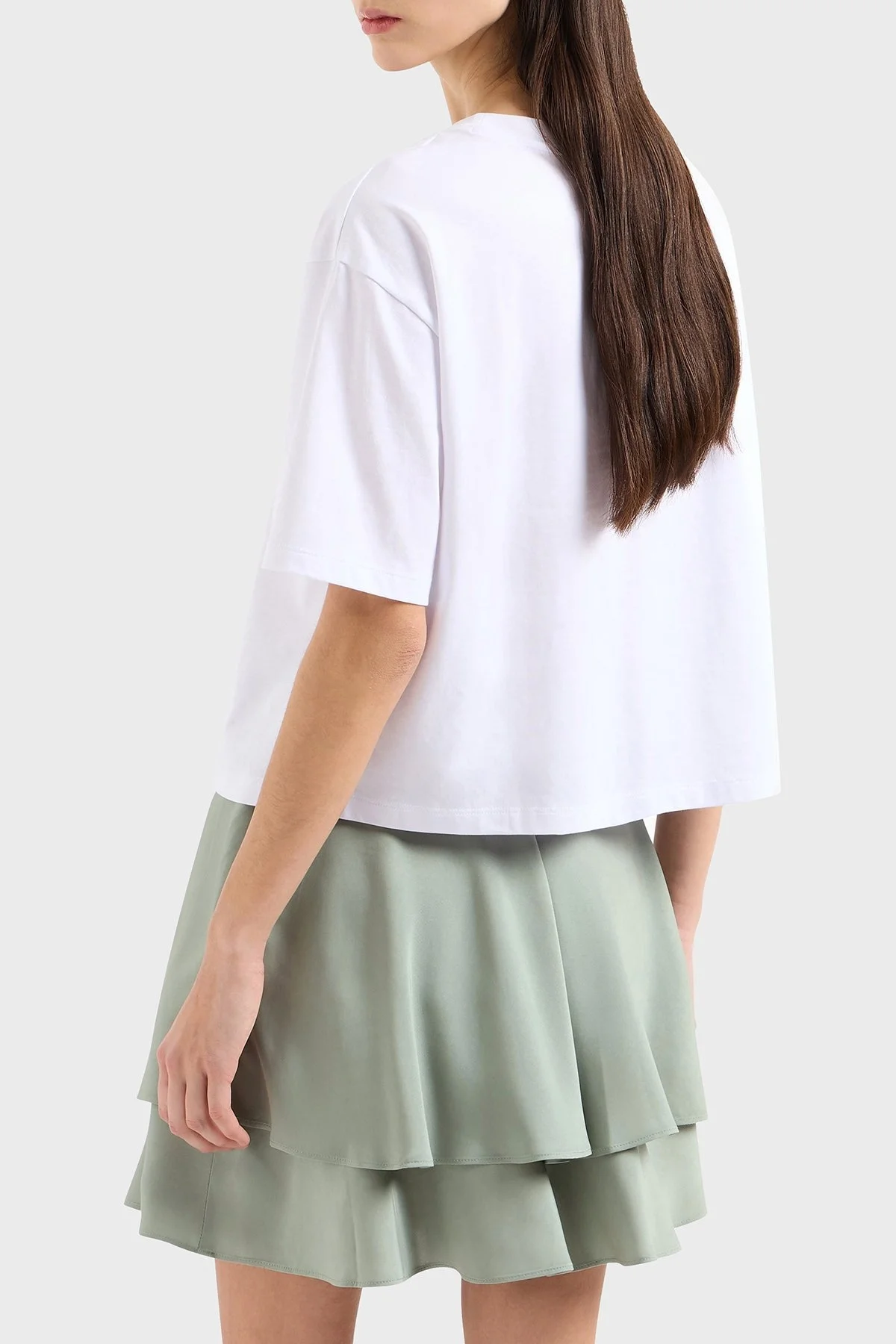 Armani Exchage % 100 Pamuk Cropped Fit Bisiklet Yaka Logolu Bayan T Shirt XW000520 AF10359 U0002 BEYAZ - 8