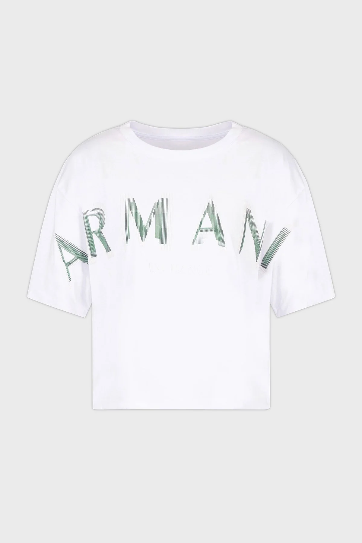 Armani Exchage % 100 Pamuk Cropped Fit Bisiklet Yaka Logolu Bayan T Shirt XW000520 AF10359 U0002 BEYAZ - 10