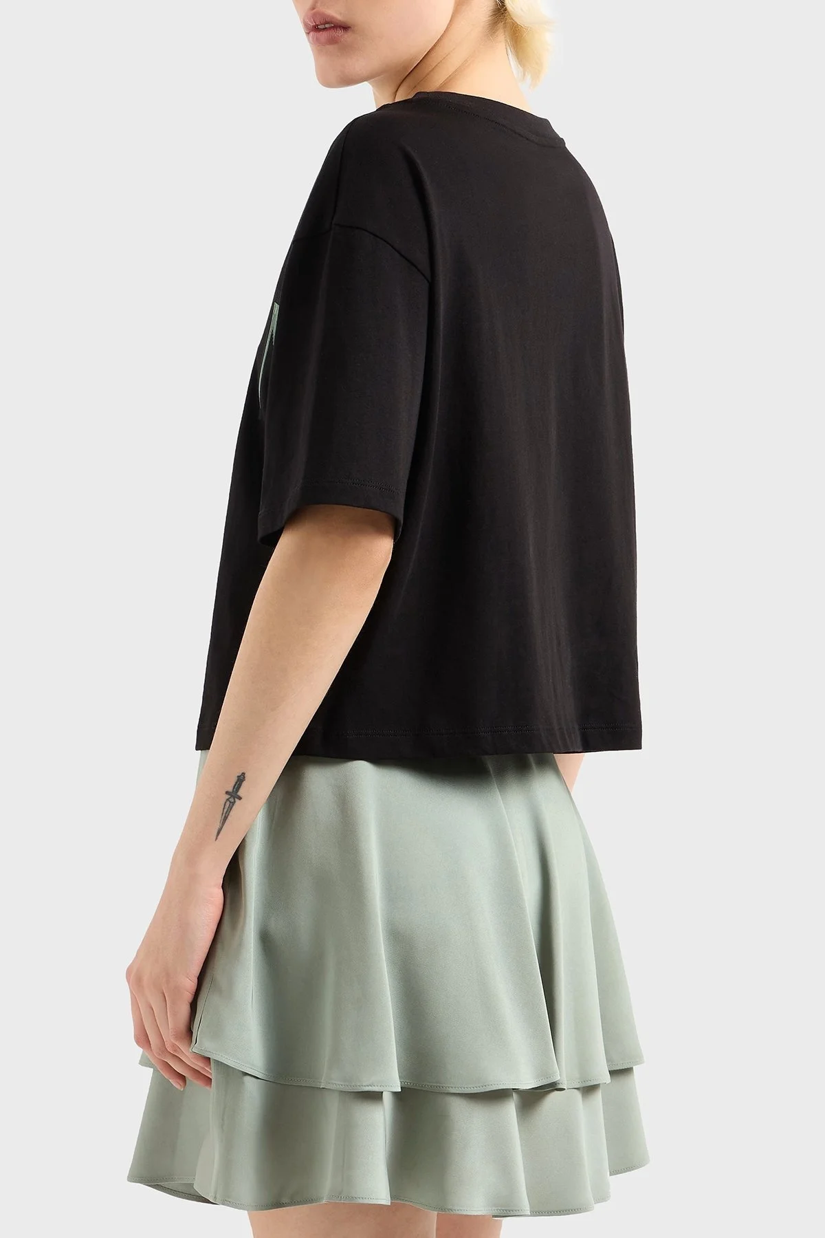 Armani Exchage % 100 Pamuk Cropped Fit Bisiklet Yaka Logolu Bayan T Shirt XW000520 AF10359 UC001 SİYAH - 8