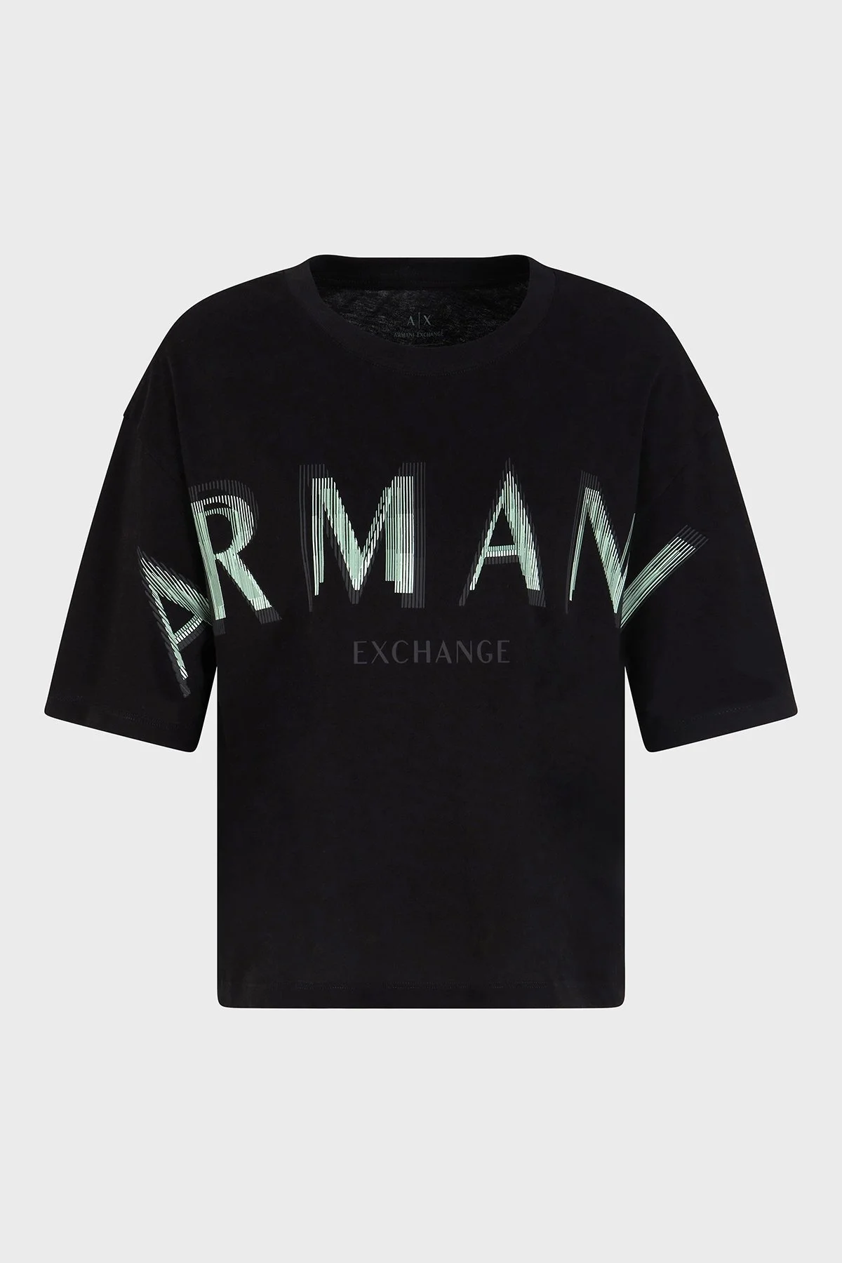Armani Exchage % 100 Pamuk Cropped Fit Bisiklet Yaka Logolu Bayan T Shirt XW000520 AF10359 UC001 SİYAH - 10