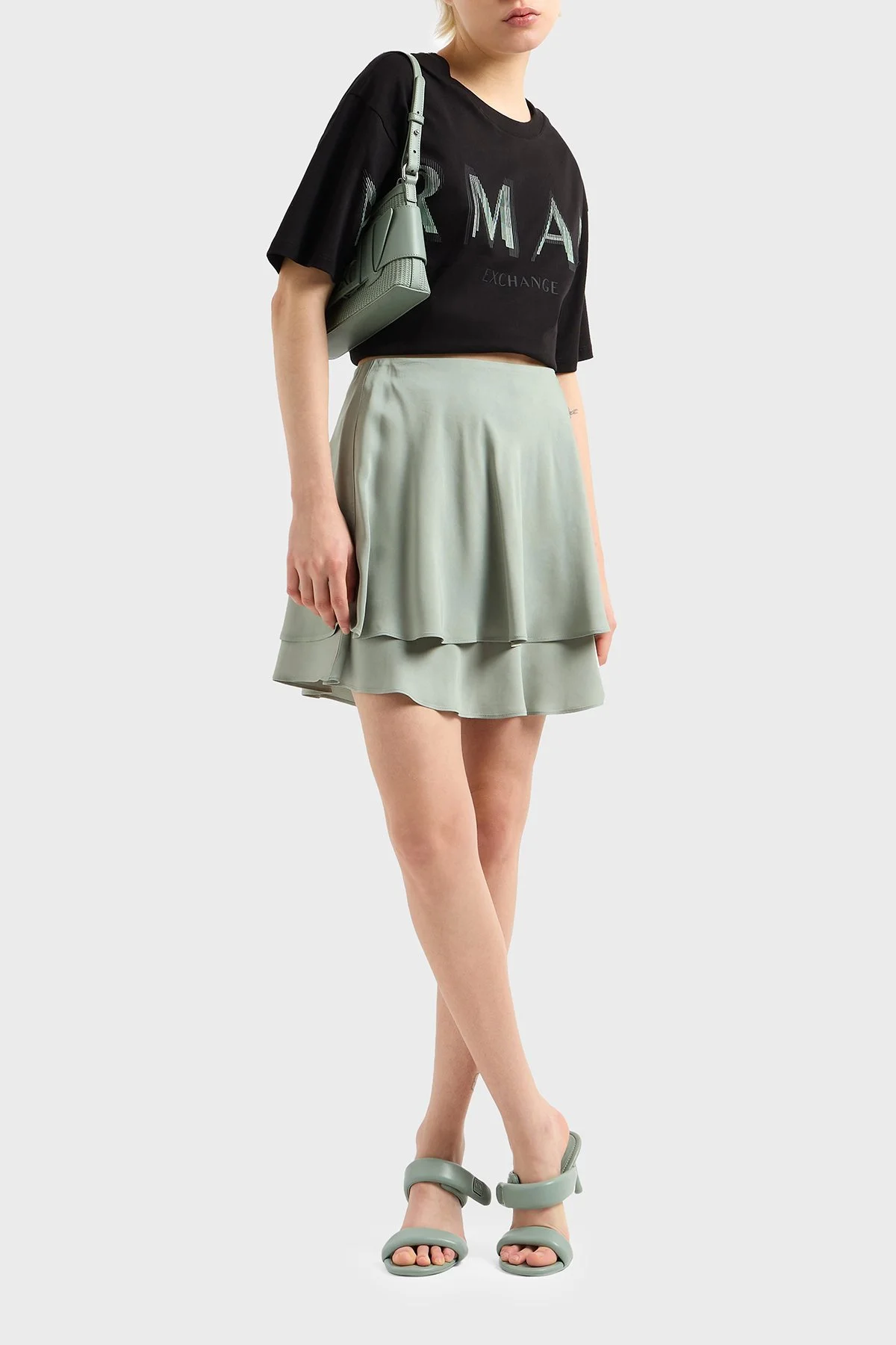 Armani Exchage % 100 Pamuk Cropped Fit Bisiklet Yaka Logolu Kadın T Shirt XW000520 AF10359 UC001 SİYAH - 2