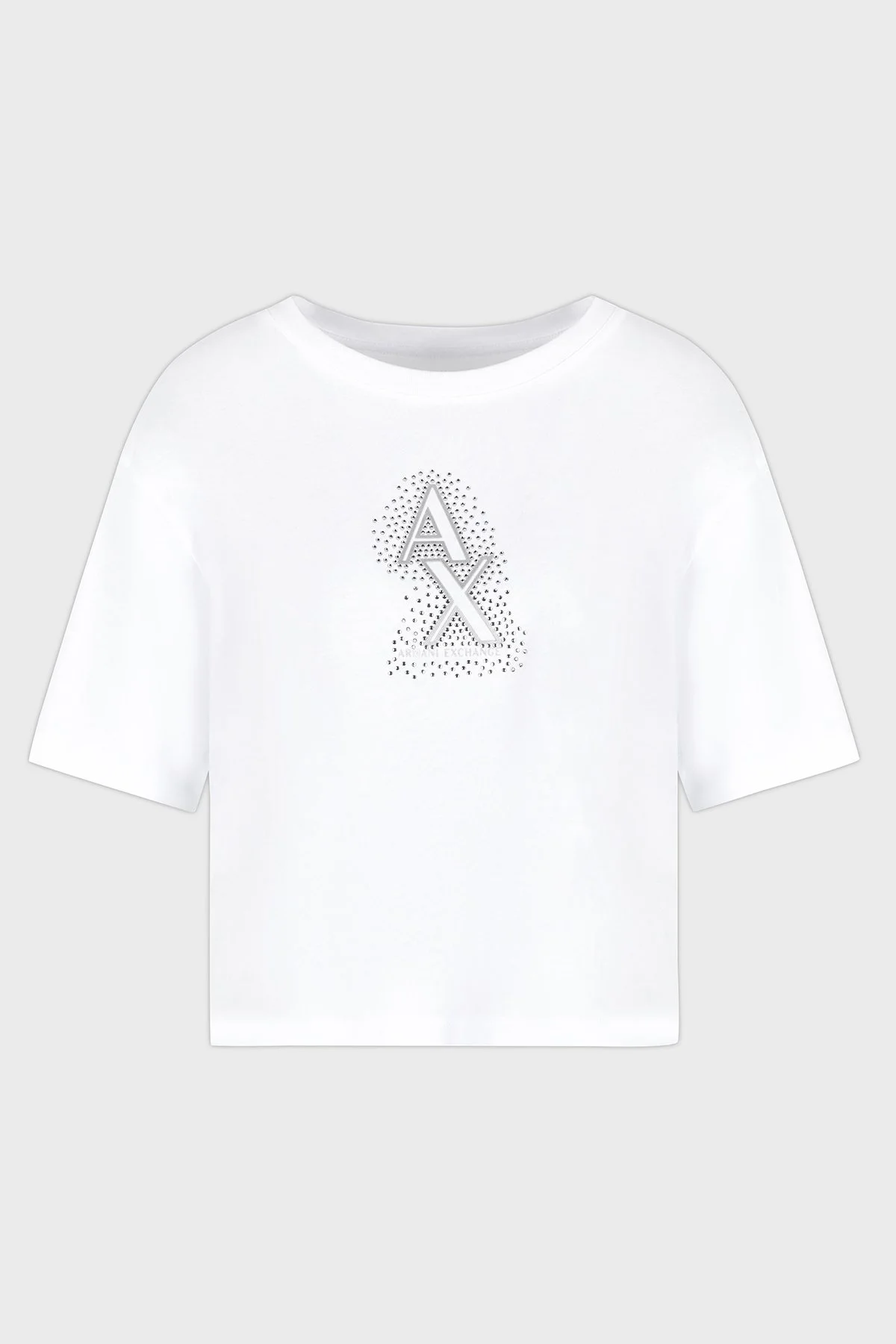 Armani Exchage % 100 Pamuk Cropped Fit Bisiklet Yaka Taşlı Logolu Bayan T Shirt XW000102 AF10359 U0002 BEYAZ - 10
