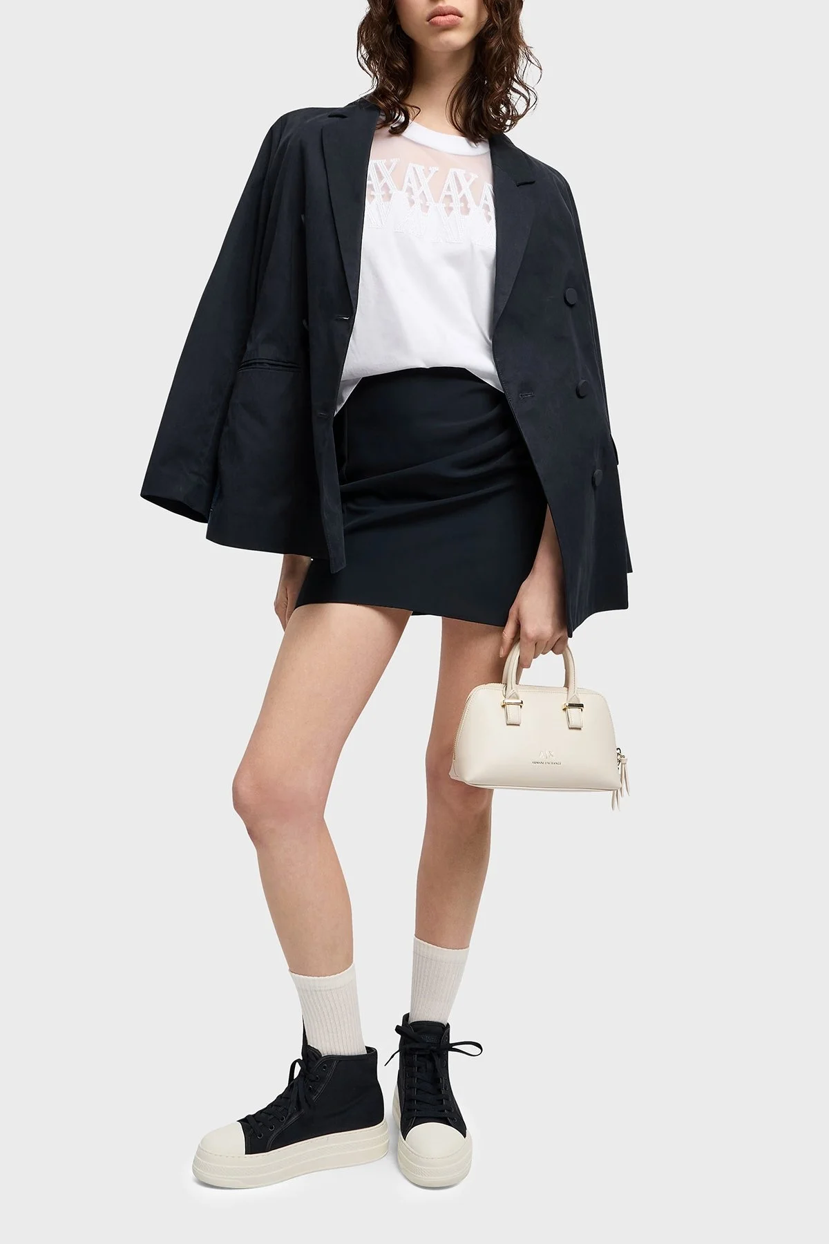 Armani Exchage % 100 Pamuk Cropped Fit Tül Detaylı Bayan T Shirt XW000516 AF10359 U0002 BEYAZ - 7