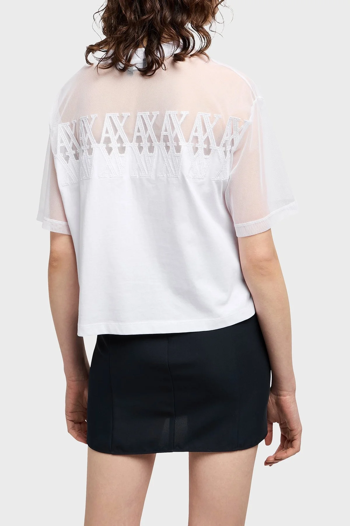 Armani Exchage % 100 Pamuk Cropped Fit Tül Detaylı Bayan T Shirt XW000516 AF10359 U0002 BEYAZ - 8