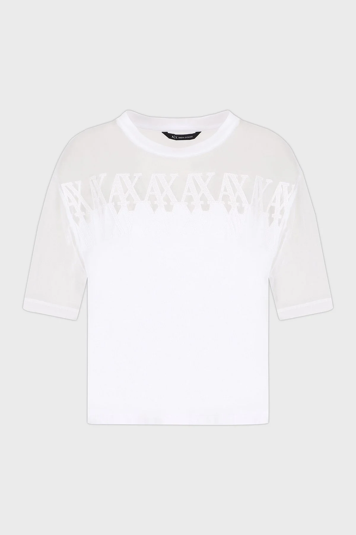 Armani Exchage % 100 Pamuk Cropped Fit Tül Detaylı Bayan T Shirt XW000516 AF10359 U0002 BEYAZ - 10