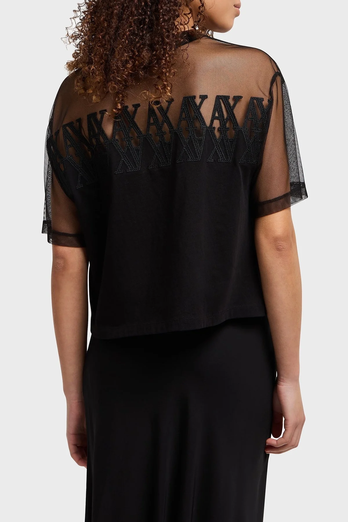 Armani Exchage % 100 Pamuk Cropped Fit Tül Detaylı Bayan T Shirt XW000516 AF10359 UC001 SİYAH - 8