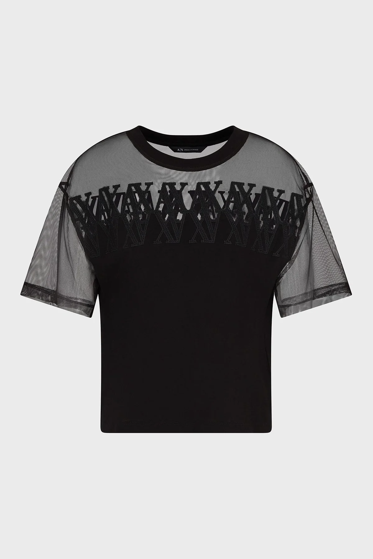 Armani Exchage % 100 Pamuk Cropped Fit Tül Detaylı Bayan T Shirt XW000516 AF10359 UC001 SİYAH - 10