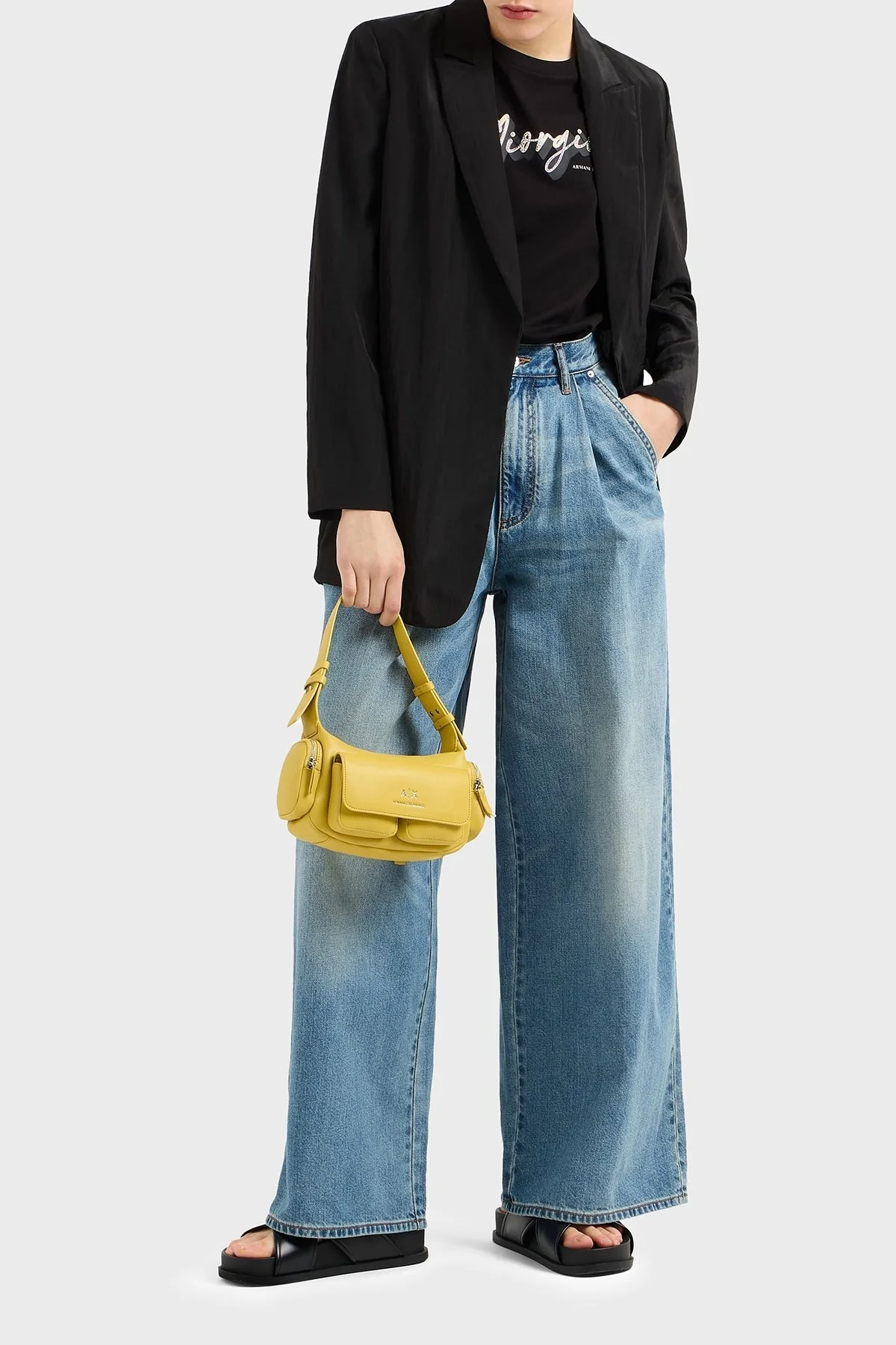 Armani Exchage % 100 Pamuk Regular Fit Bisiklet Yaka Baskılı Bayan T Shirt XW000542 AF10359 UC001 SİYAH - 7