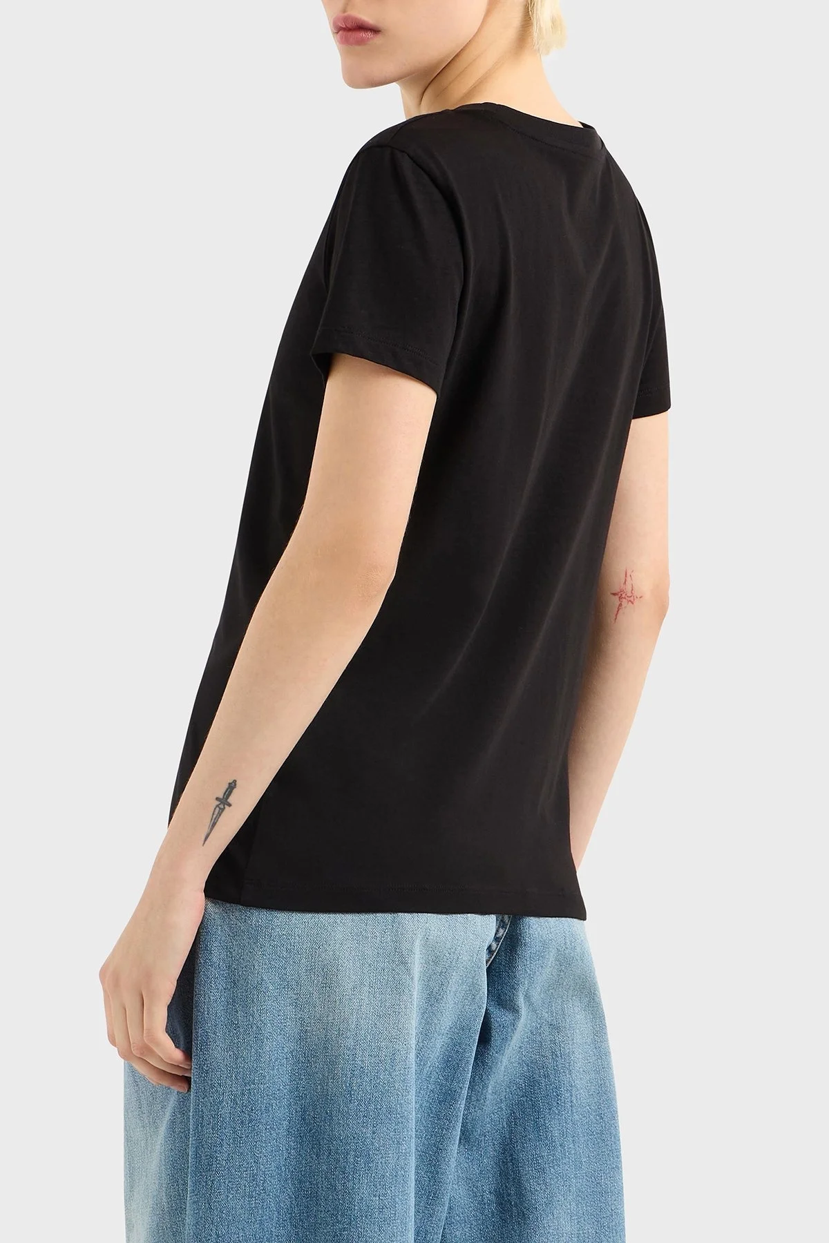 Armani Exchage % 100 Pamuk Regular Fit Bisiklet Yaka Baskılı Bayan T Shirt XW000542 AF10359 UC001 SİYAH - 8