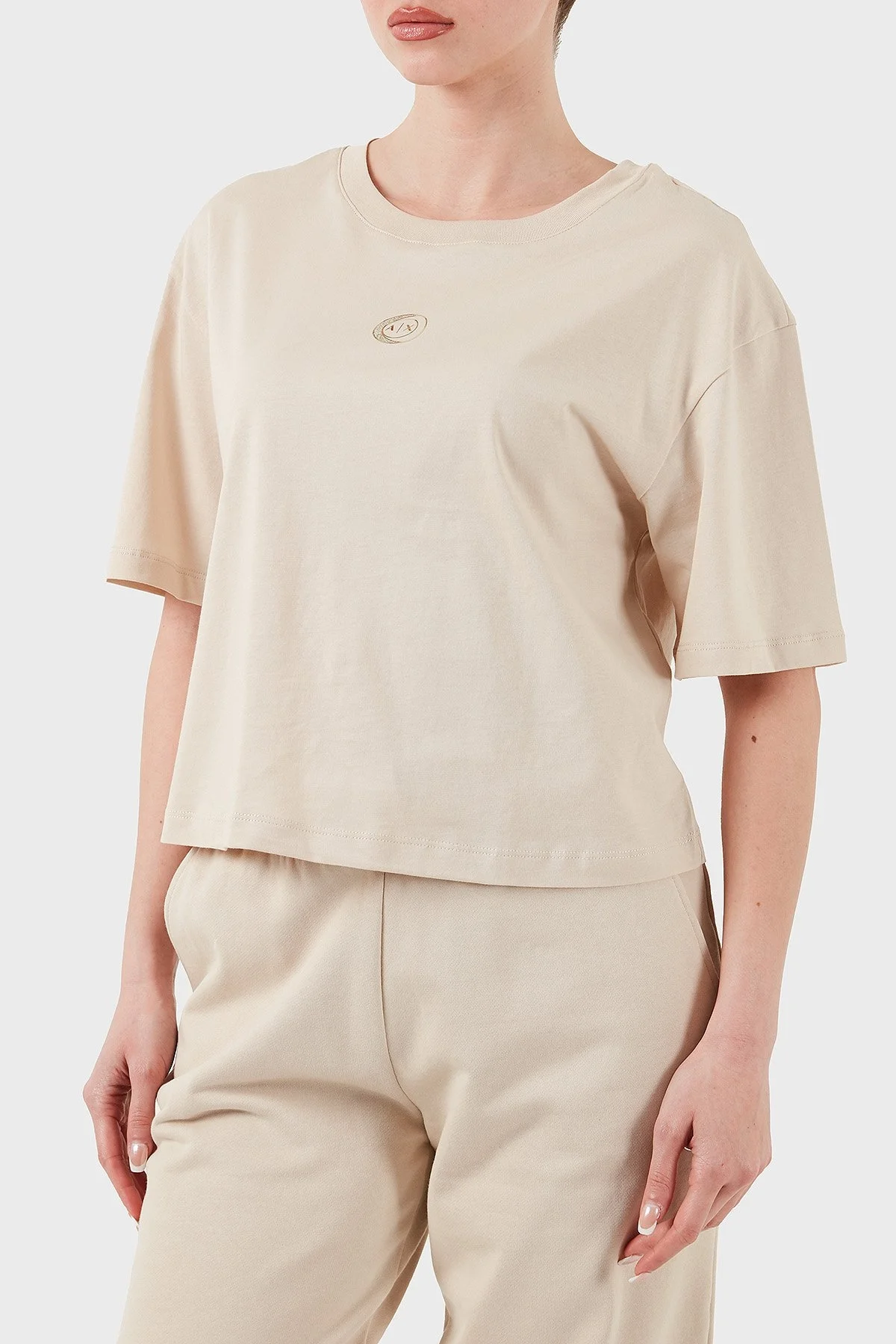 Armani Exchage % 100 Pamuk Regular Fit Bisiklet Yaka Bayan T Shirt XW000321 AF10356 U1095 BEJ - 7