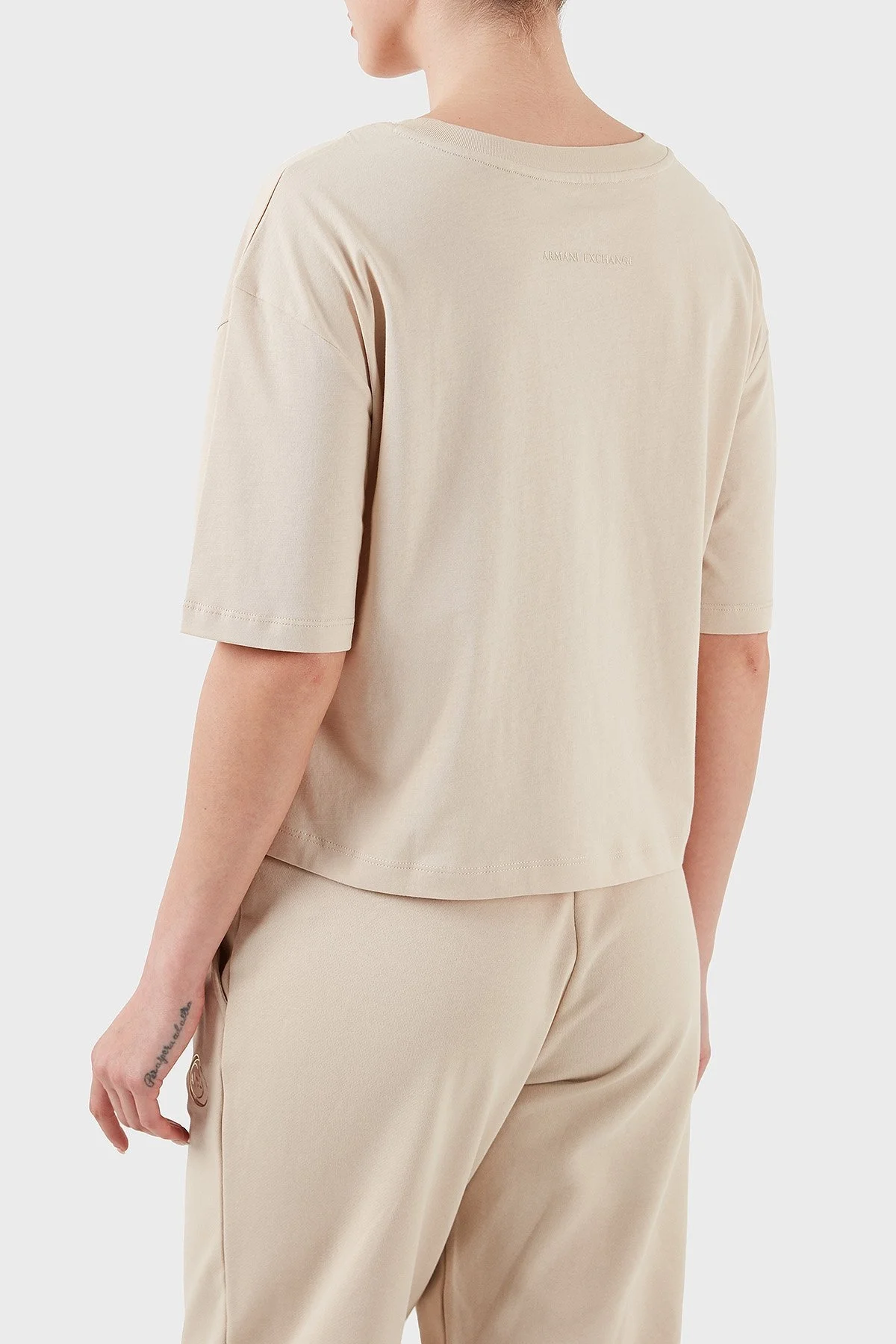 Armani Exchage % 100 Pamuk Regular Fit Bisiklet Yaka Bayan T Shirt XW000321 AF10356 U1095 BEJ - 9