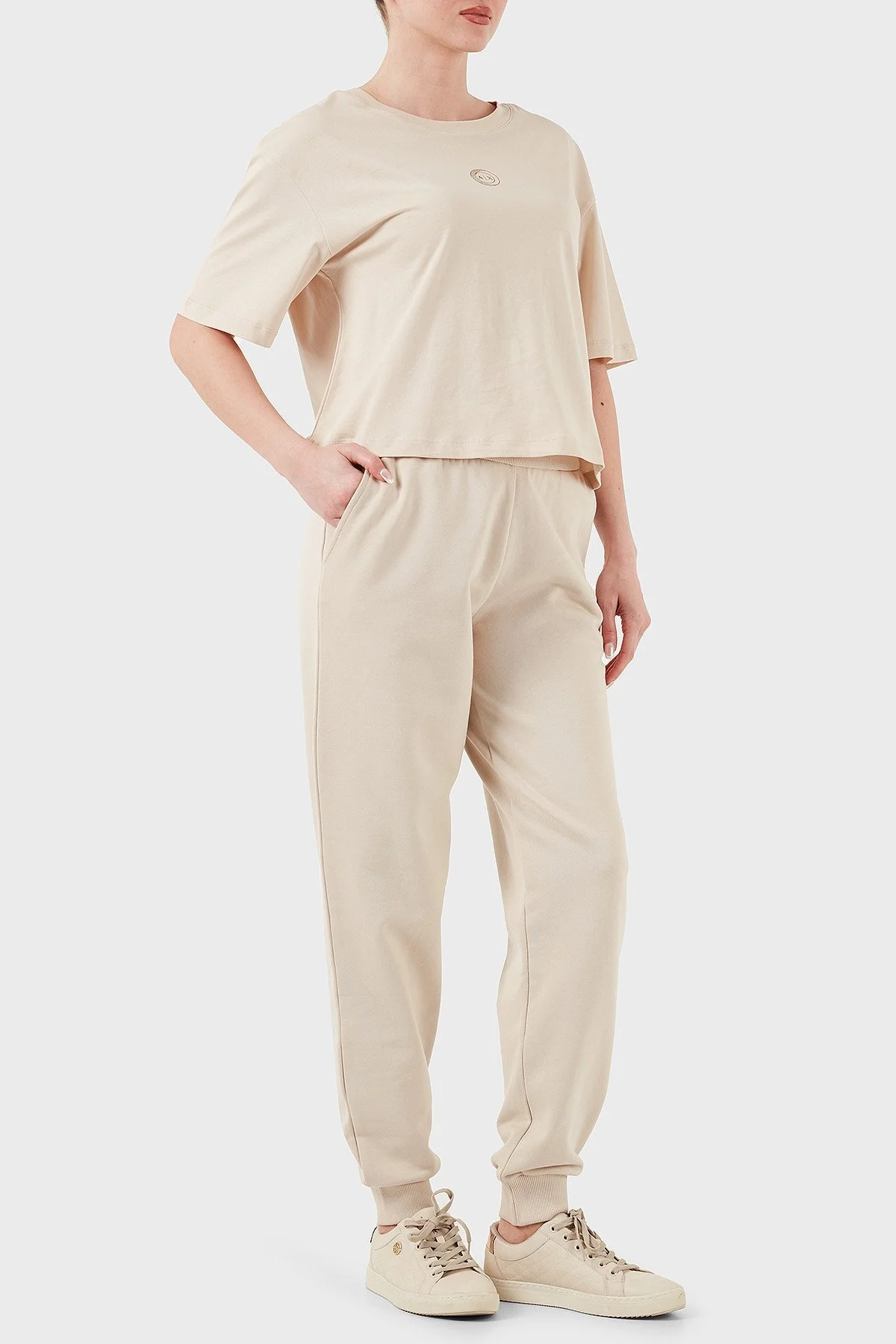 Armani Exchage % 100 Pamuk Regular Fit Bisiklet Yaka Bayan T Shirt XW000321 AF10356 U1095 BEJ - 10