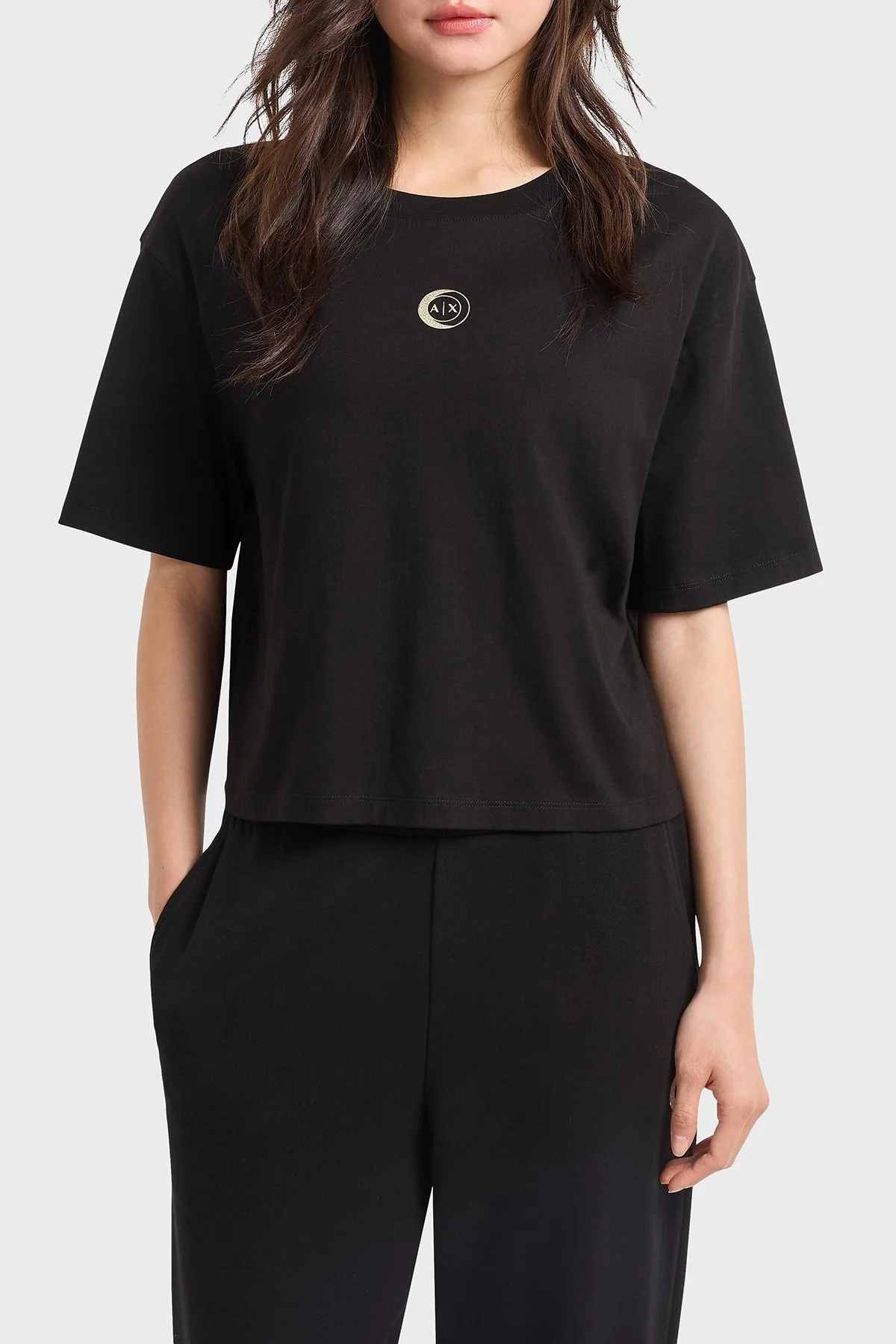 Armani Exchage % 100 Pamuk Regular Fit Bisiklet Yaka Bayan T Shirt XW000321 AF10356 UC001 SİYAH - 6