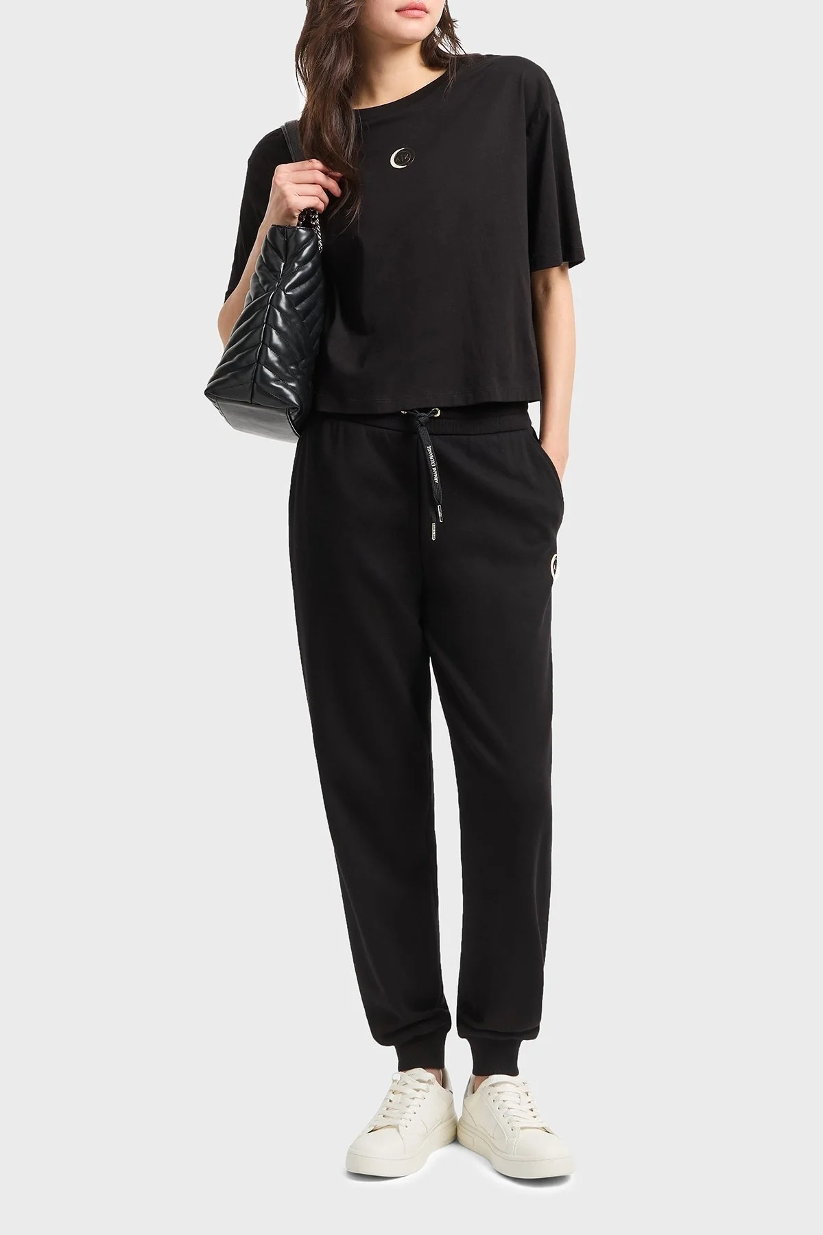 Armani Exchage % 100 Pamuk Regular Fit Bisiklet Yaka Bayan T Shirt XW000321 AF10356 UC001 SİYAH - 7