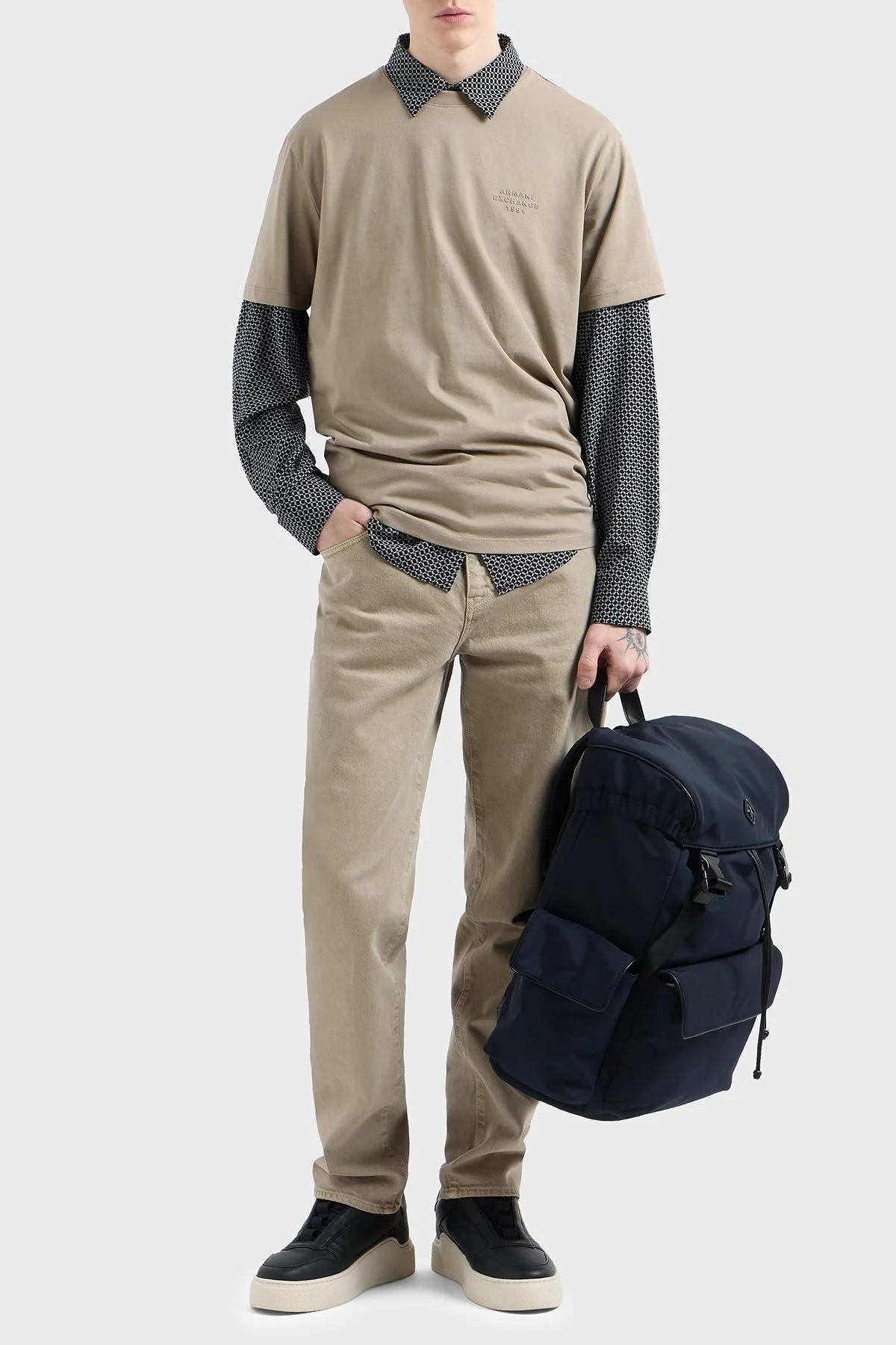 Armani Exchage % 100 Pamuk Regular Fit Bisiklet Yaka Erkek T Shirt XM000752 AF12308 U6167 BEJ - 5