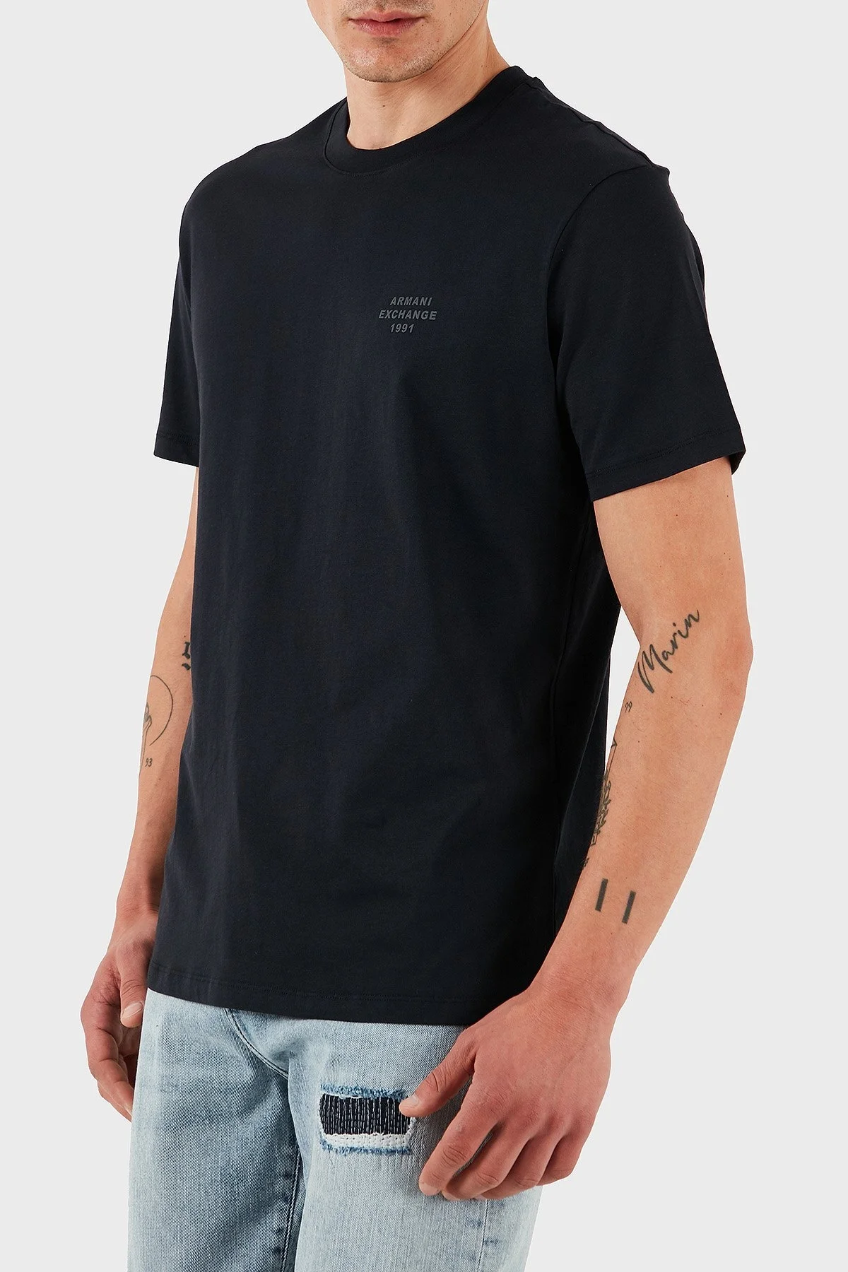 Armani Exchage % 100 Pamuk Regular Fit Bisiklet Yaka Erkek T Shirt XM000752 AF12308 UB101 LACİVERT - 11
