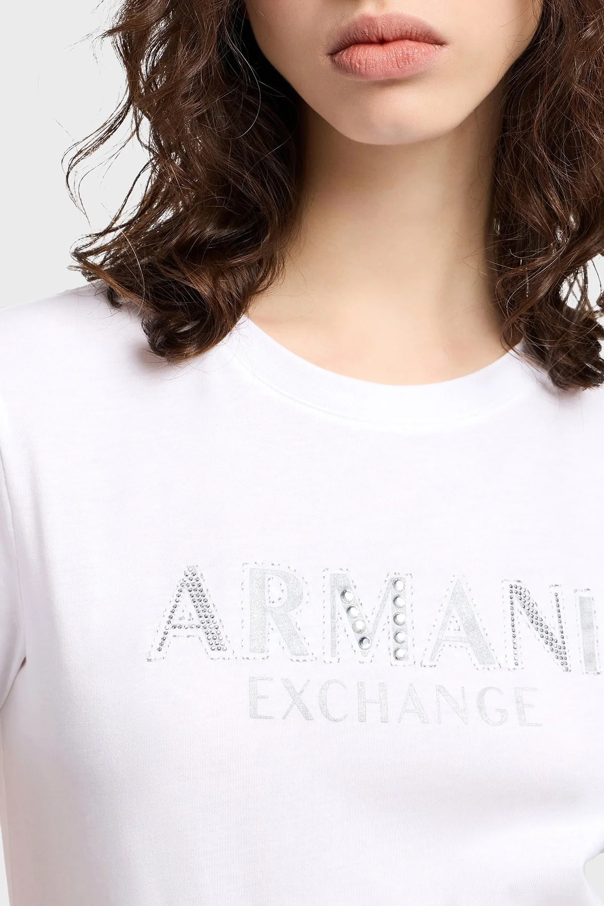 Armani Exchage % 100 Pamuk Regular Fit Bisiklet Yaka Logolu Bayan T Shirt XW000387 AF10354 U0002 BEYAZ - 9