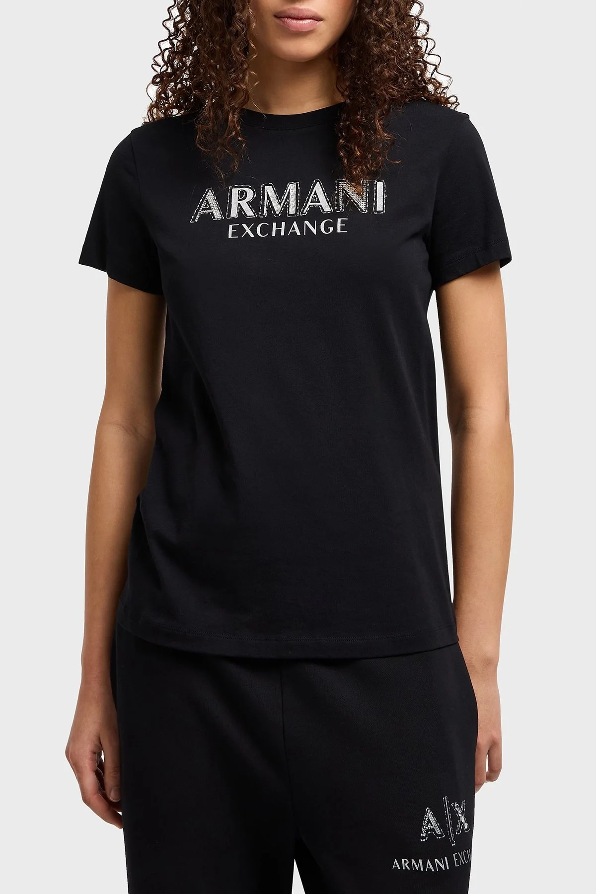 Armani Exchage % 100 Pamuk Regular Fit Bisiklet Yaka Logolu Bayan T Shirt XW000387 AF10354 UC001 SİYAH - 6