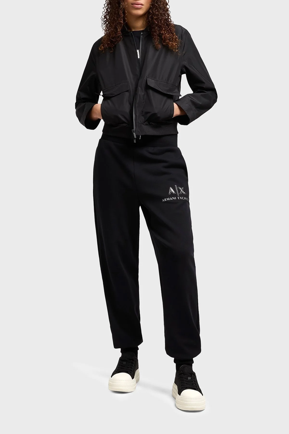 Armani Exchage % 100 Pamuk Regular Fit Bisiklet Yaka Logolu Bayan T Shirt XW000387 AF10354 UC001 SİYAH - 7