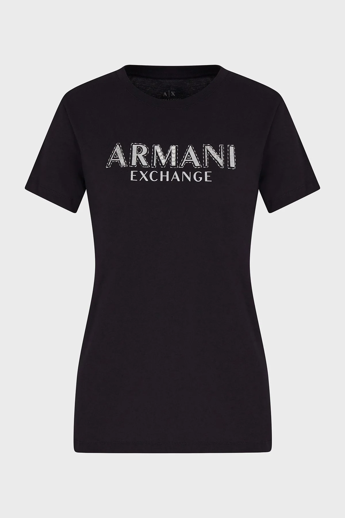 Armani Exchage % 100 Pamuk Regular Fit Bisiklet Yaka Logolu Bayan T Shirt XW000387 AF10354 UC001 SİYAH - 10