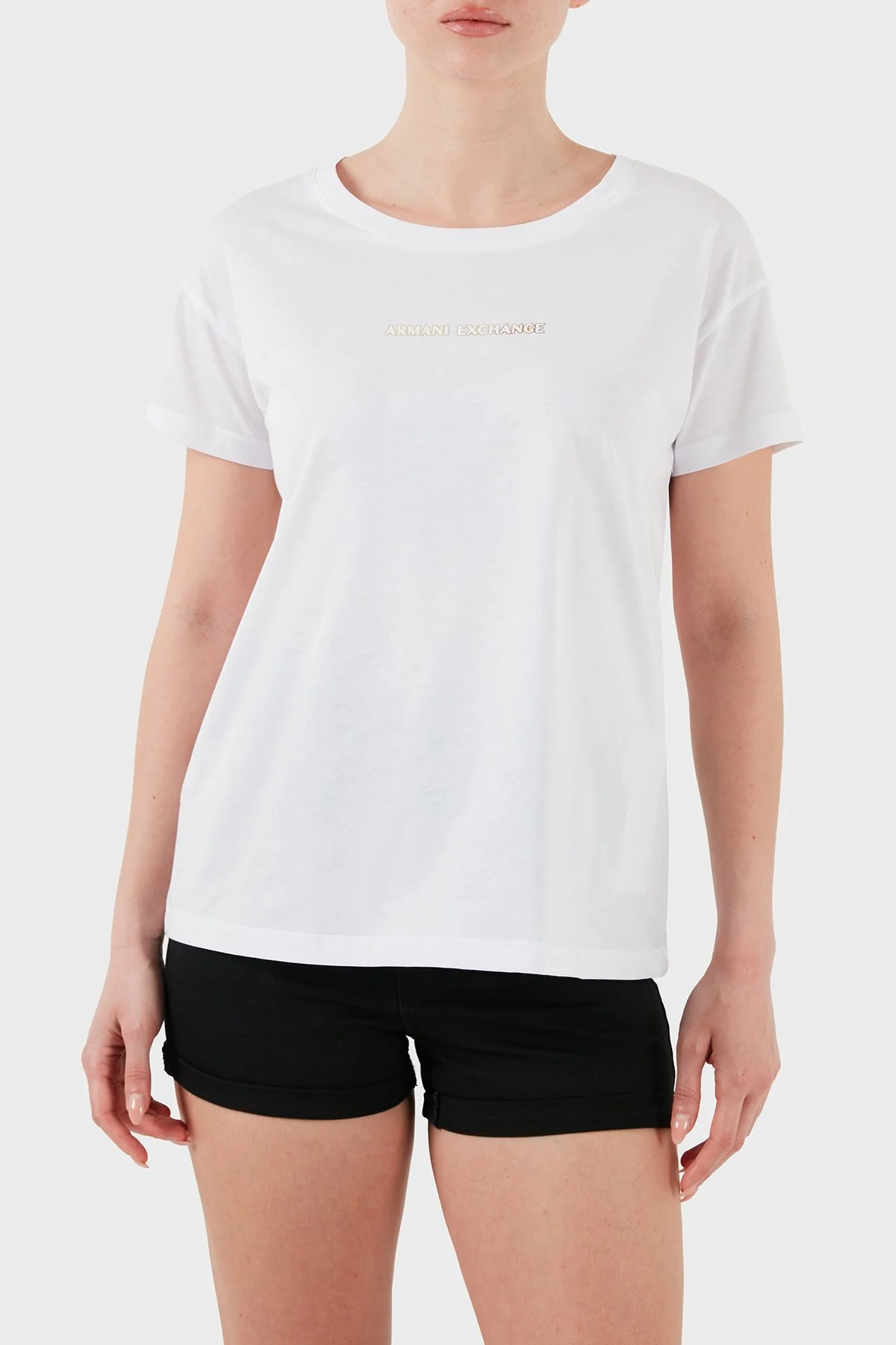 Armani Exchage % 100 Pamuk Regular Fit Bisiklet Yaka Logolu Kadın T Shirt XW000534 AF10359 U0002 Beyaz - 4