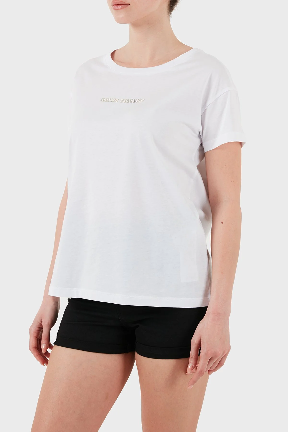 Armani Exchage % 100 Pamuk Regular Fit Bisiklet Yaka Logolu Kadın T Shirt XW000534 AF10359 U0002 Beyaz - 5