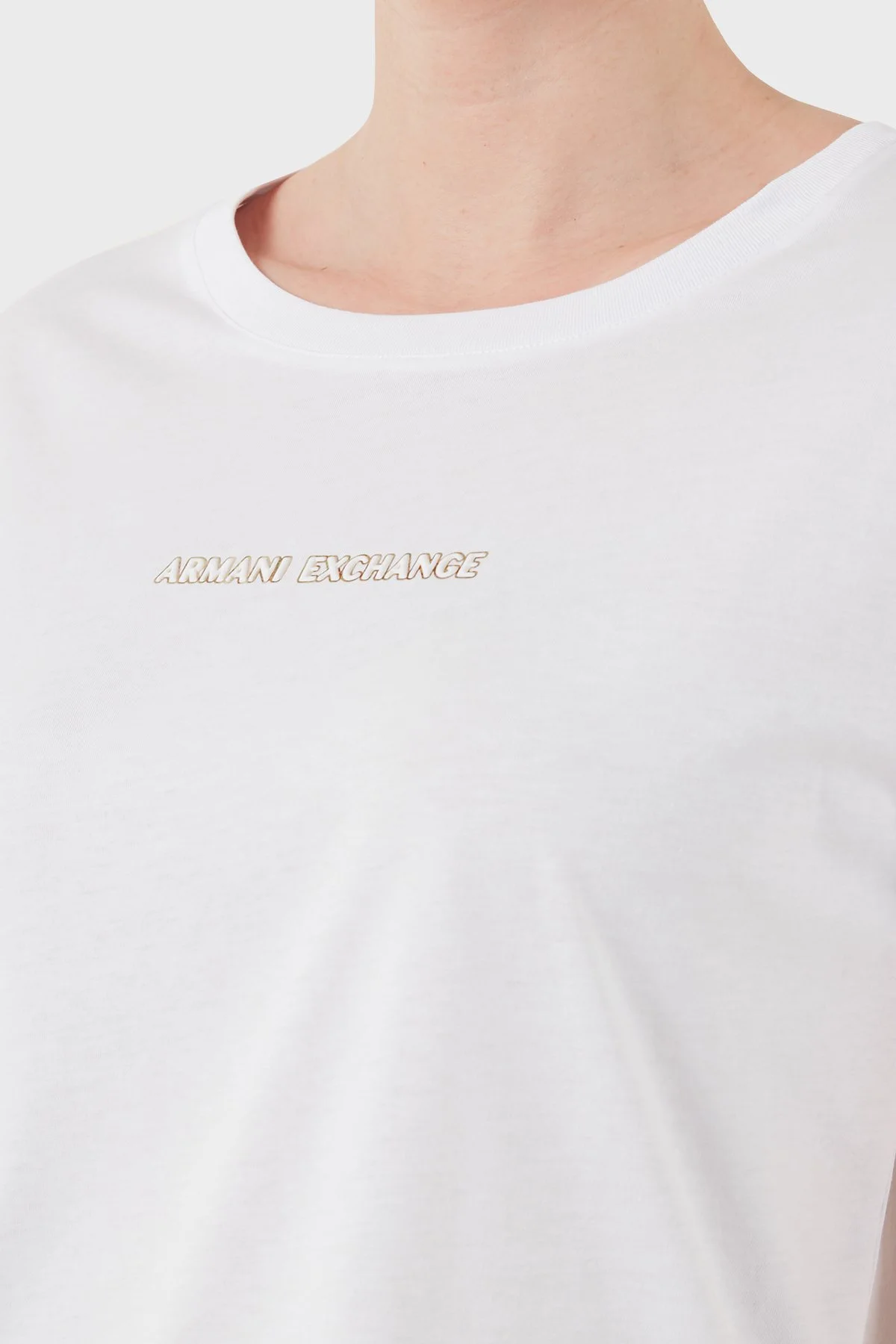 Armani Exchage % 100 Pamuk Regular Fit Bisiklet Yaka Logolu Kadın T Shirt XW000534 AF10359 U0002 Beyaz - 6