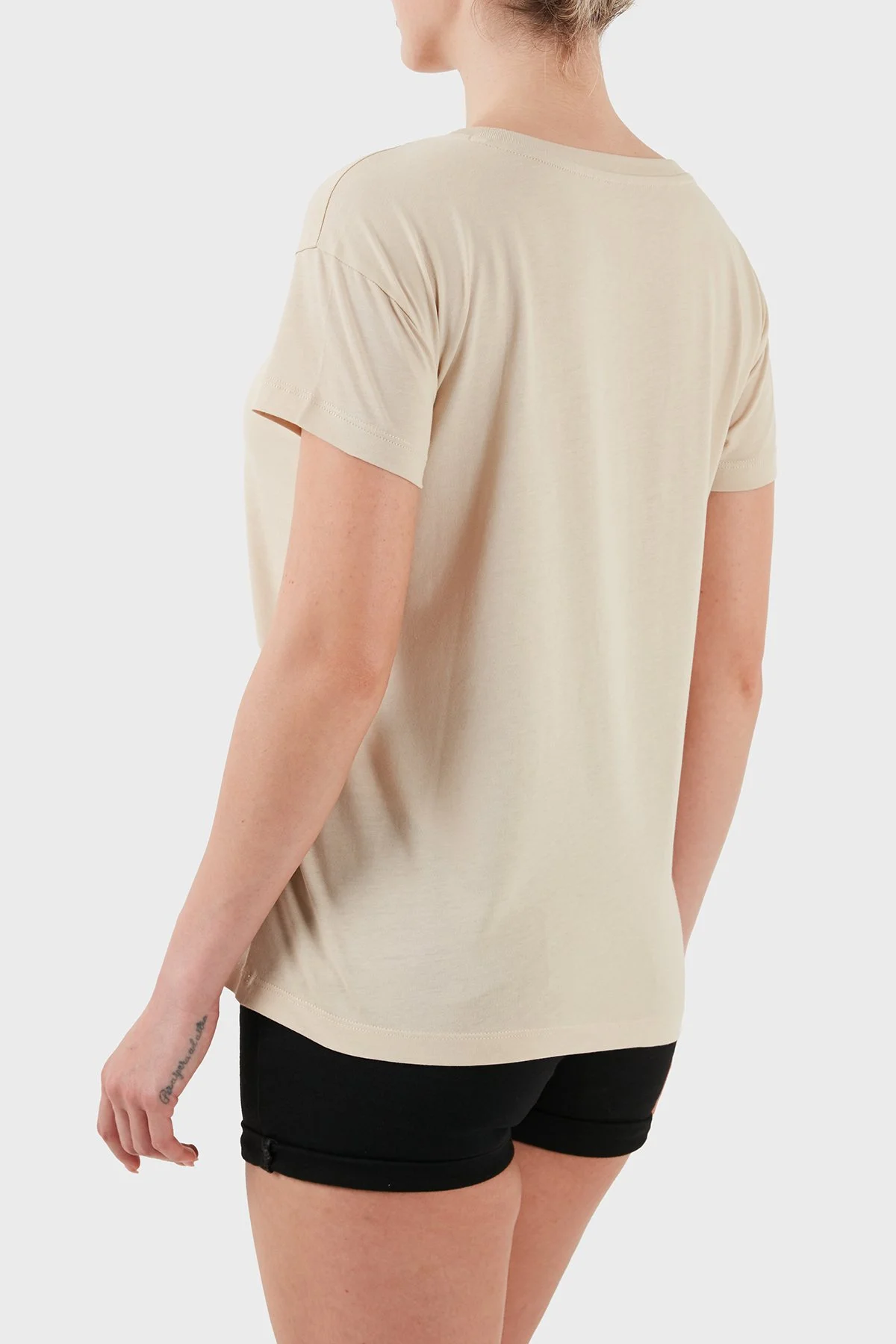 Armani Exchage % 100 Pamuk Regular Fit Bisiklet Yaka Logolu Kadın T Shirt XW000534 AF10359 U1092 Krem - 3