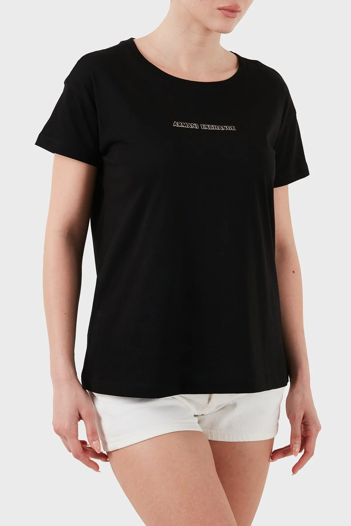 Armani Exchage % 100 Pamuk Regular Fit Bisiklet Yaka Logolu Bayan T Shirt XW000534 AF10359 UC001 SİYAH - 7