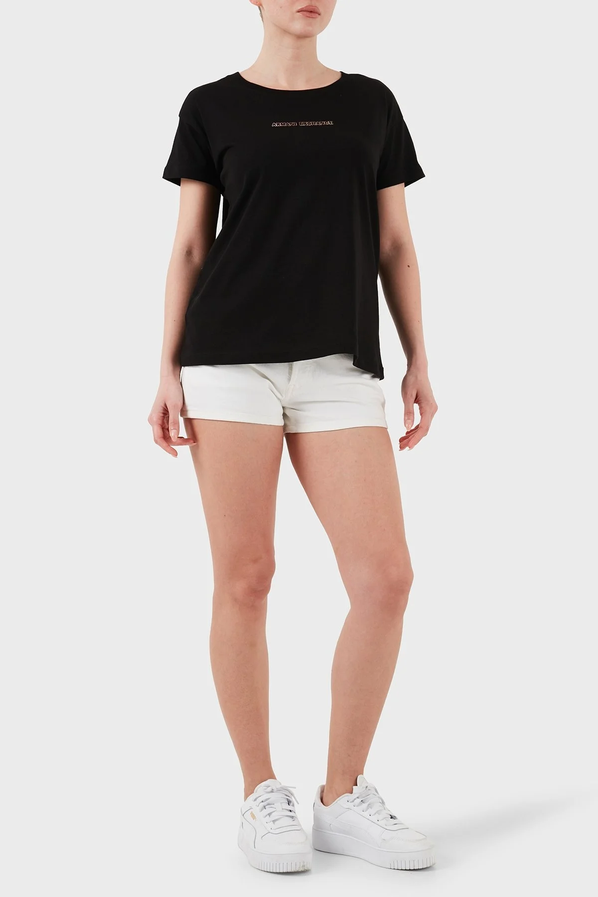 Armani Exchage % 100 Pamuk Regular Fit Bisiklet Yaka Logolu Bayan T Shirt XW000534 AF10359 UC001 SİYAH - 8