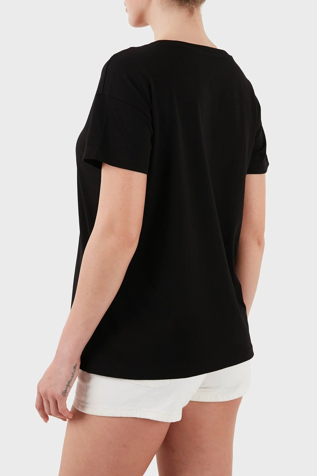 Armani Exchage % 100 Pamuk Regular Fit Bisiklet Yaka Logolu Bayan T Shirt XW000534 AF10359 UC001 SİYAH - 9