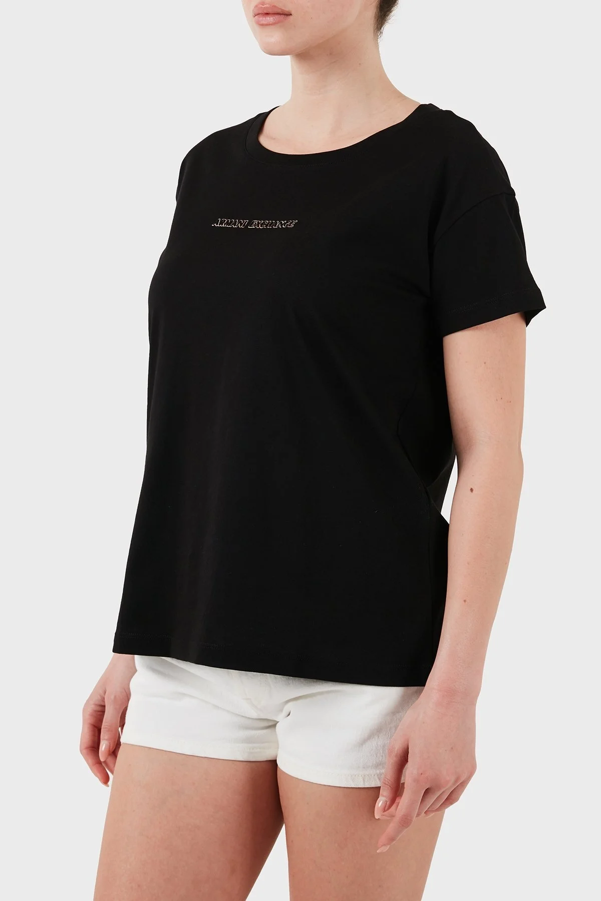 Armani Exchage % 100 Pamuk Regular Fit Bisiklet Yaka Logolu Bayan T Shirt XW000534 AF10359 UC001 SİYAH - 11